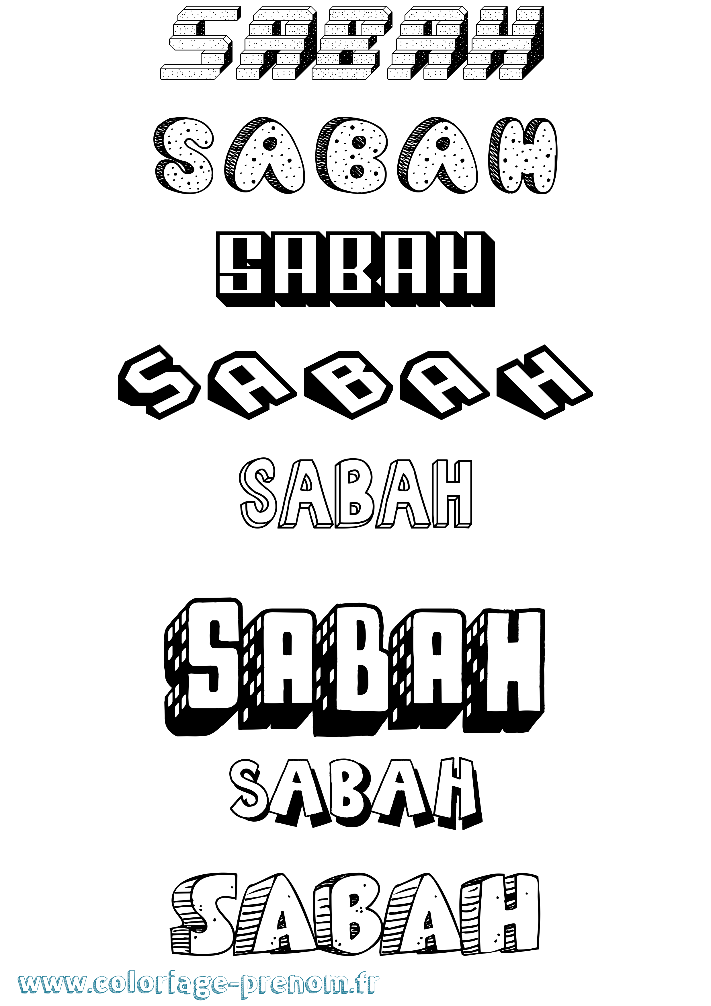 Coloriage prénom Sabah Effet 3D