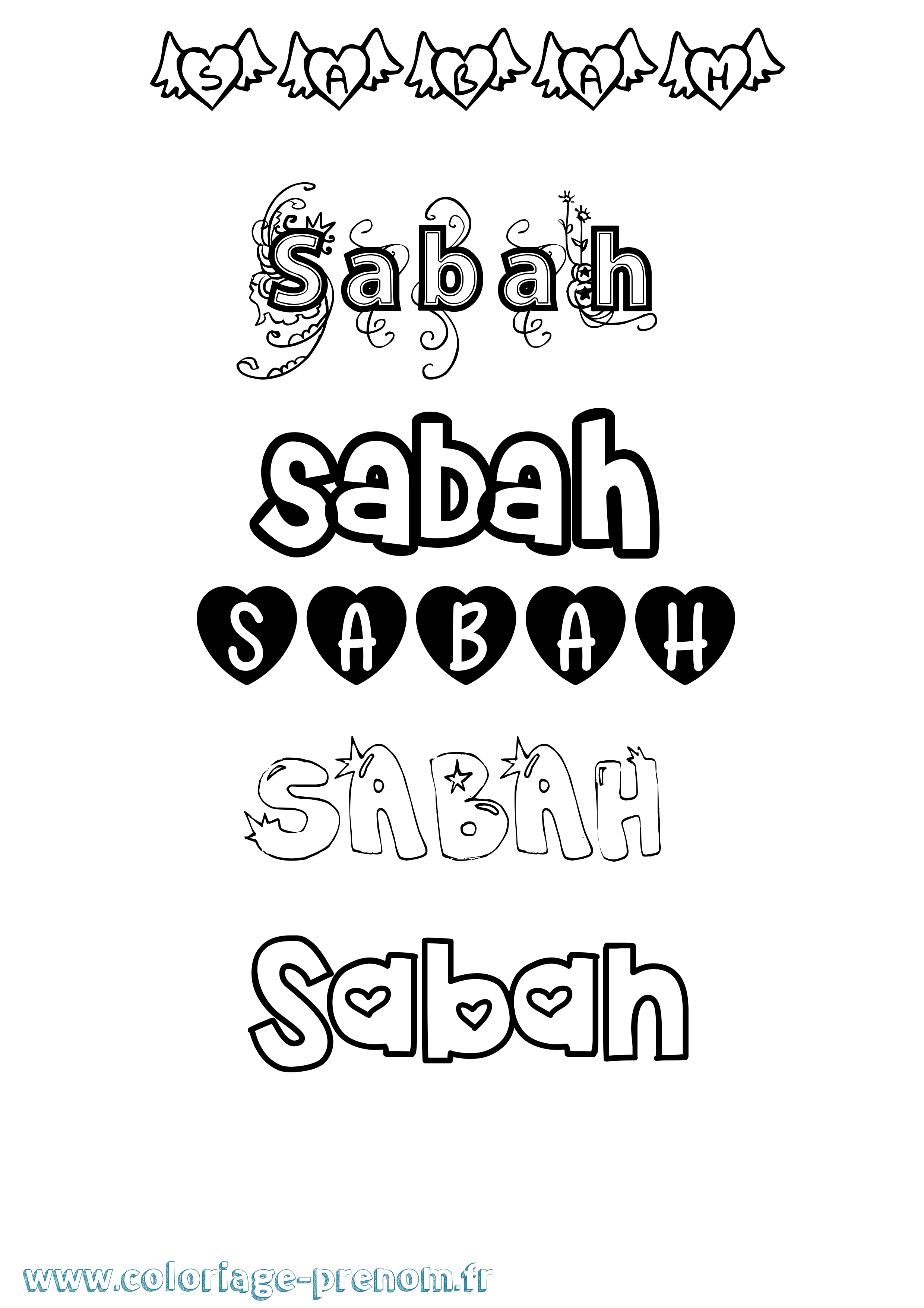 Coloriage prénom Sabah Girly