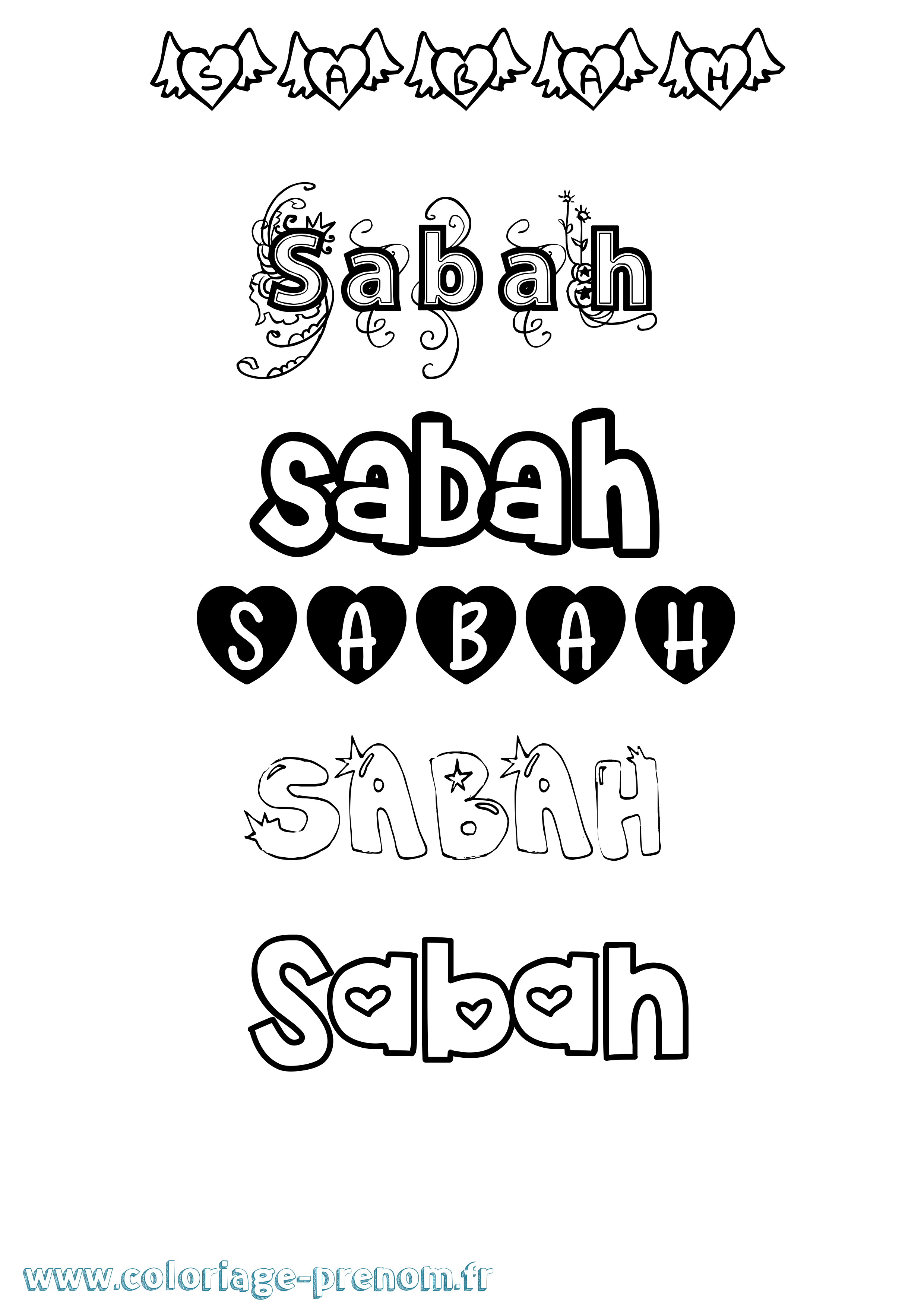 Coloriage Sabah Girly Coloriage prénom Sabah Girly