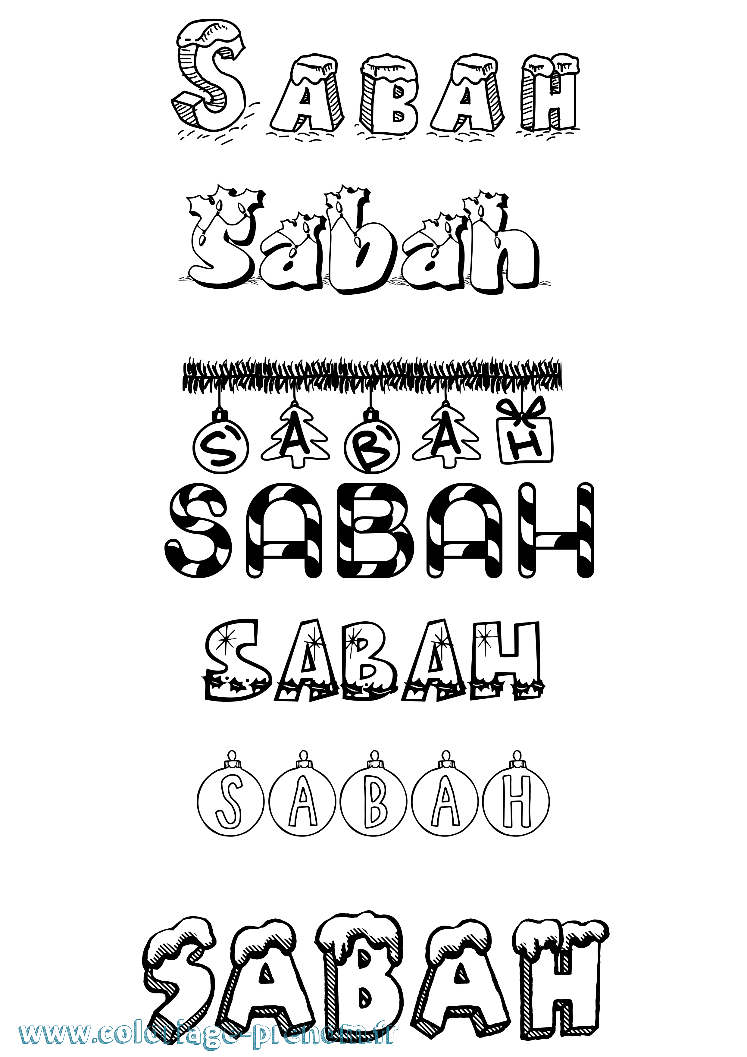 Coloriage prénom Sabah Noël