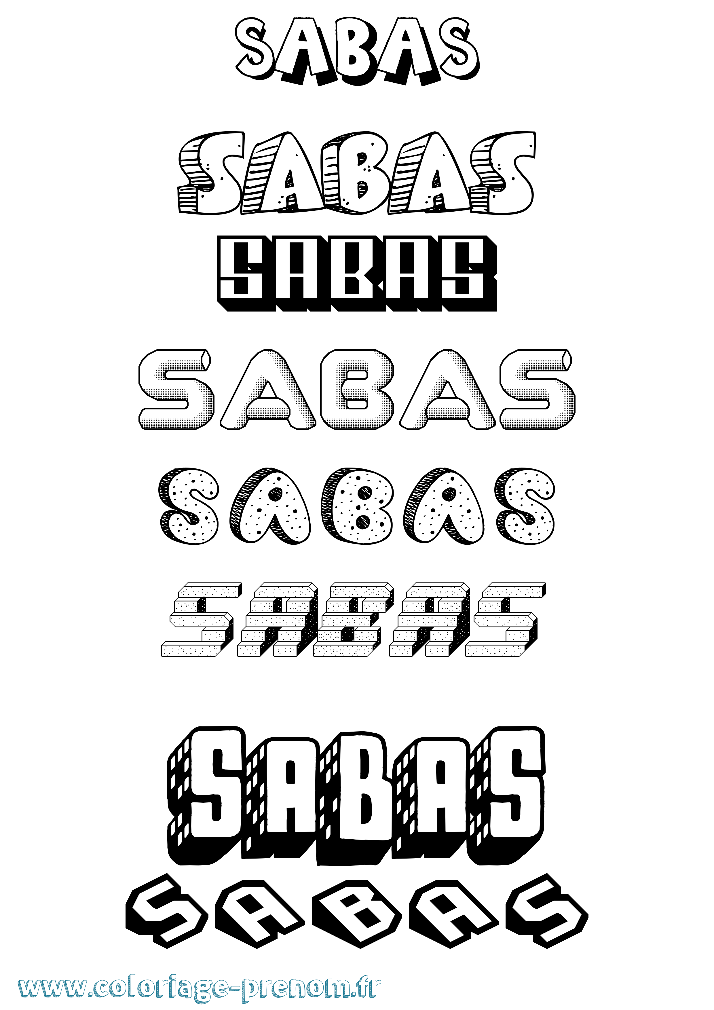 Coloriage prénom Sabas Effet 3D