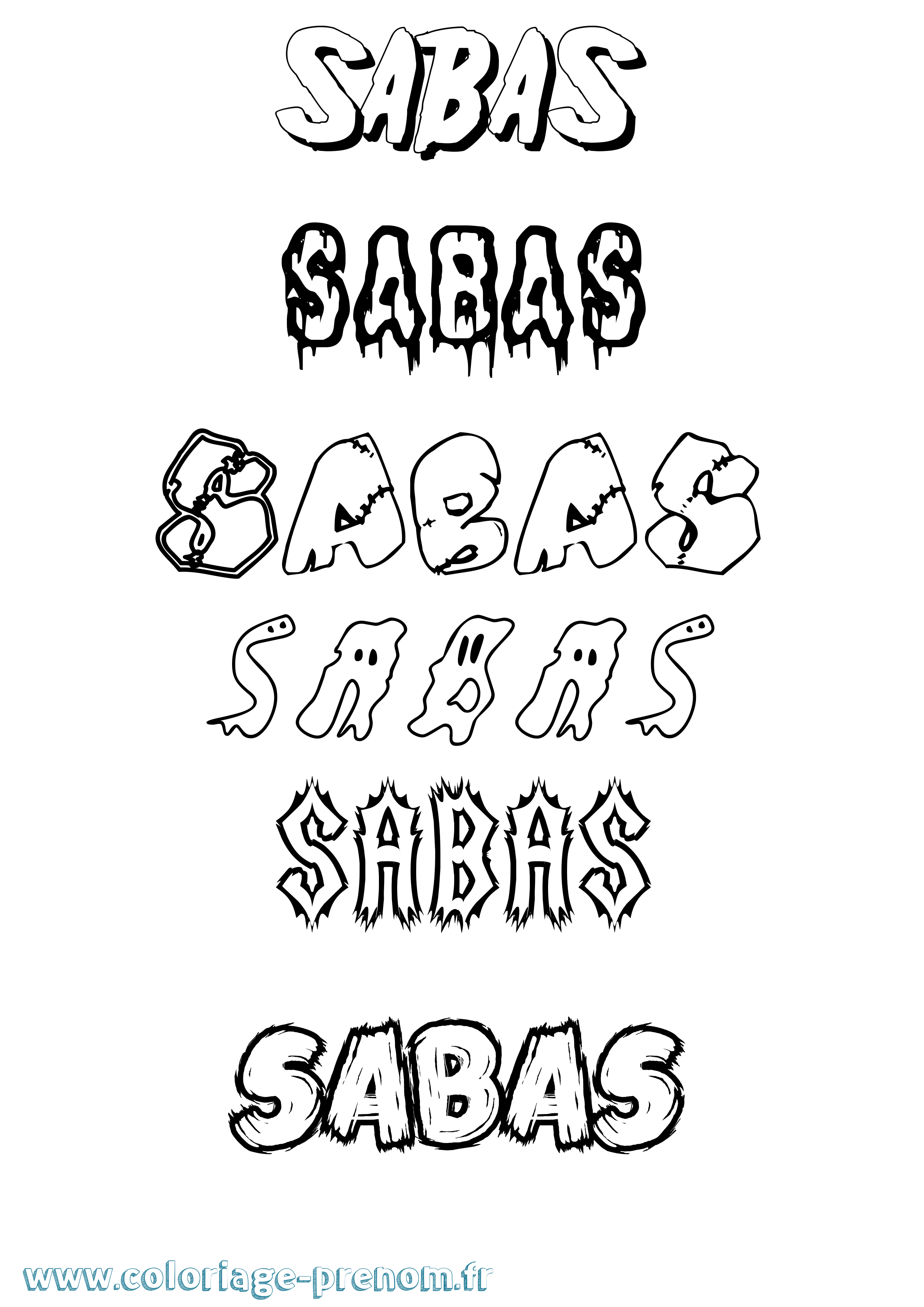 Coloriage Sabas Frisson Coloriage prénom Sabas Frisson