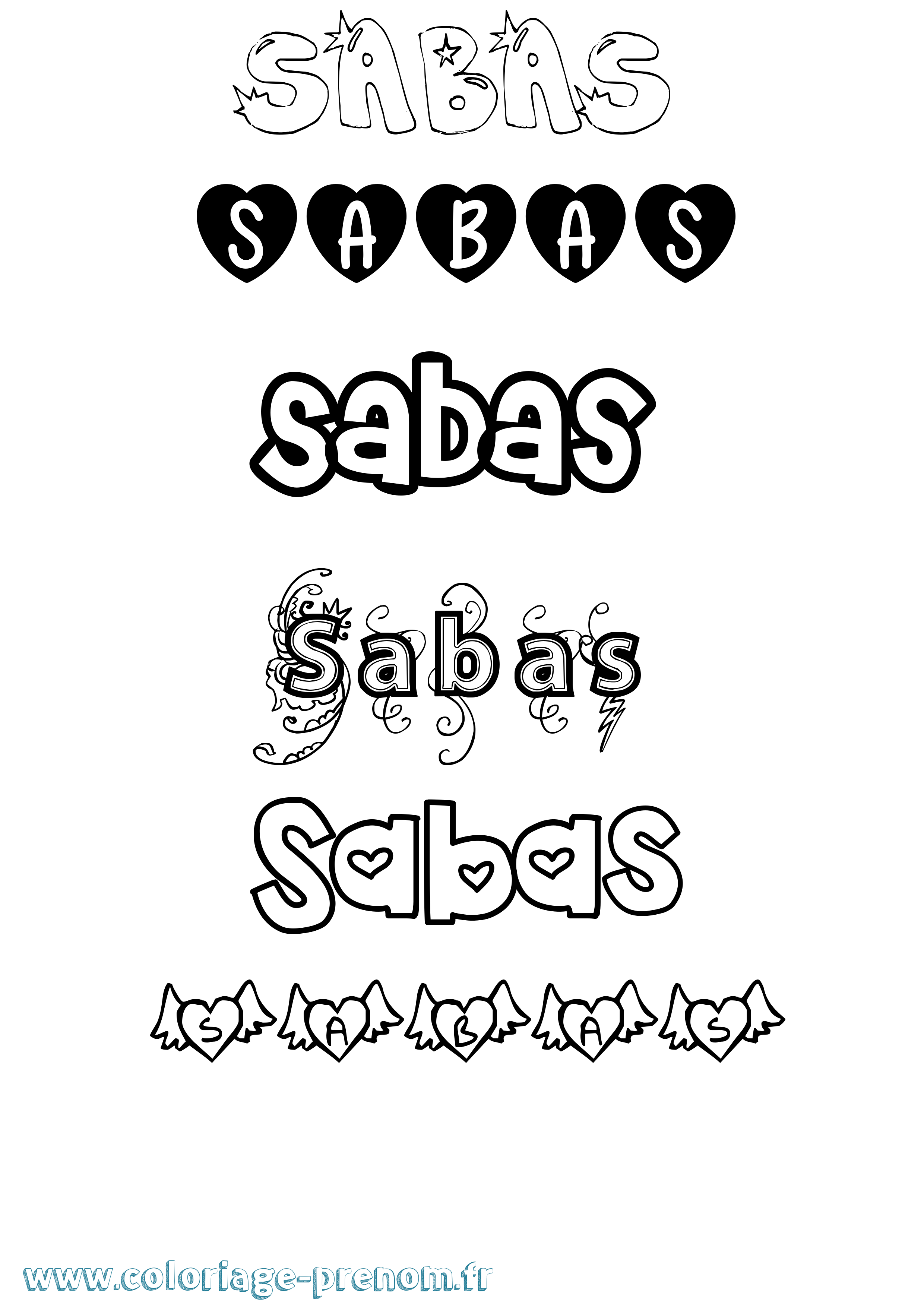 Coloriage prénom Sabas Girly