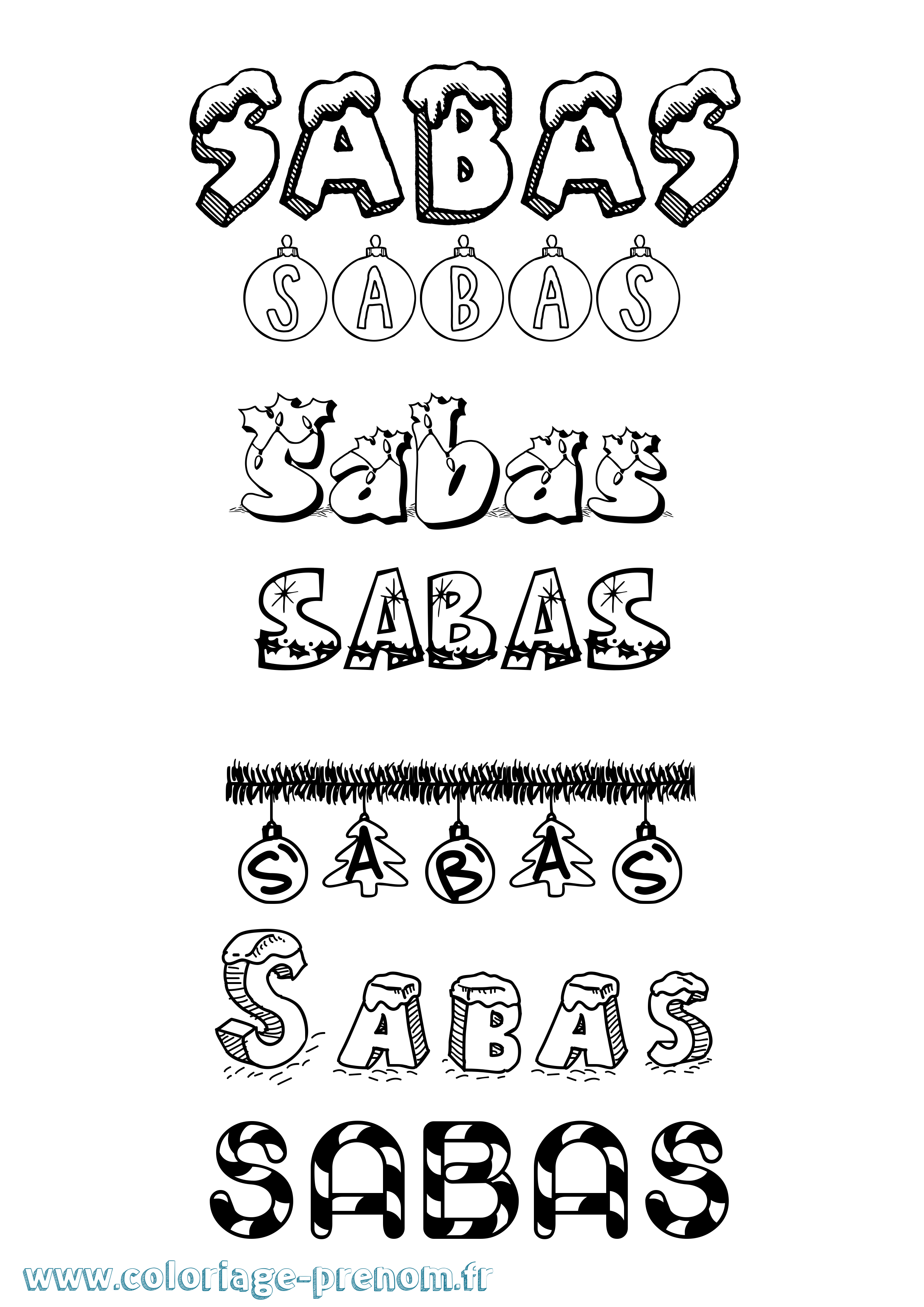 Coloriage Sabas Noël Coloriage prénom Sabas Noël
