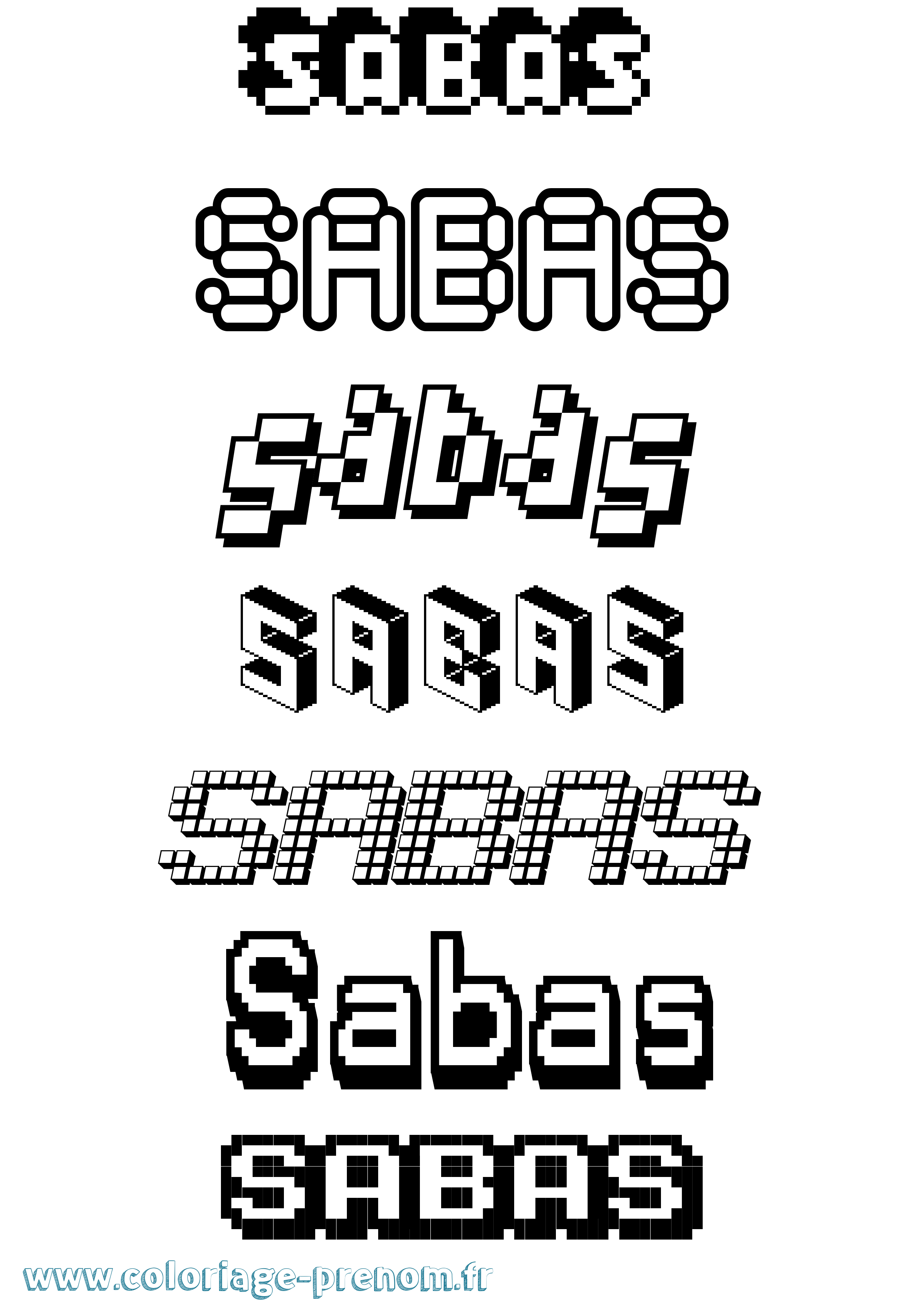 Coloriage prénom Sabas Pixel