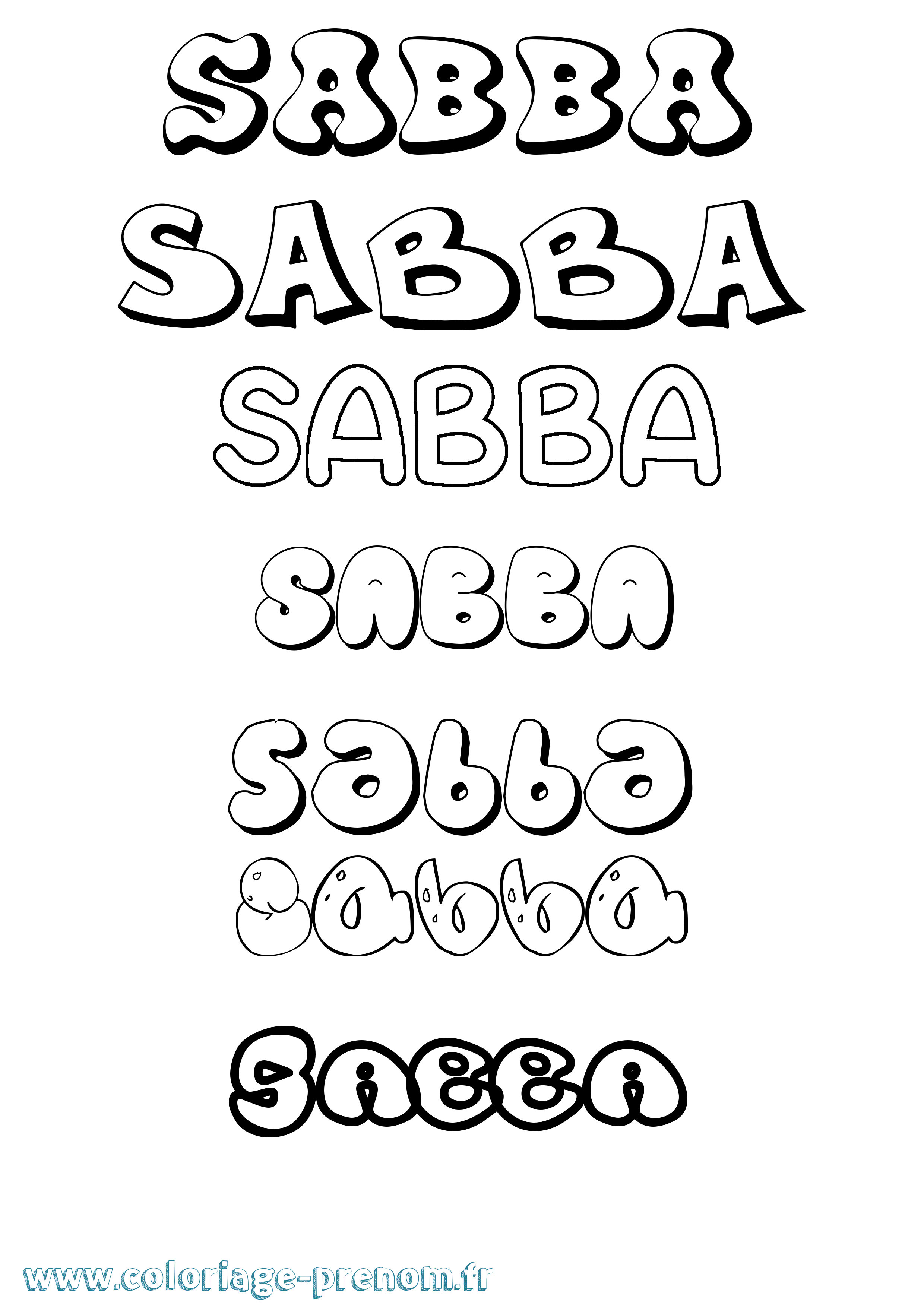 Coloriage prénom Sabba Bubble