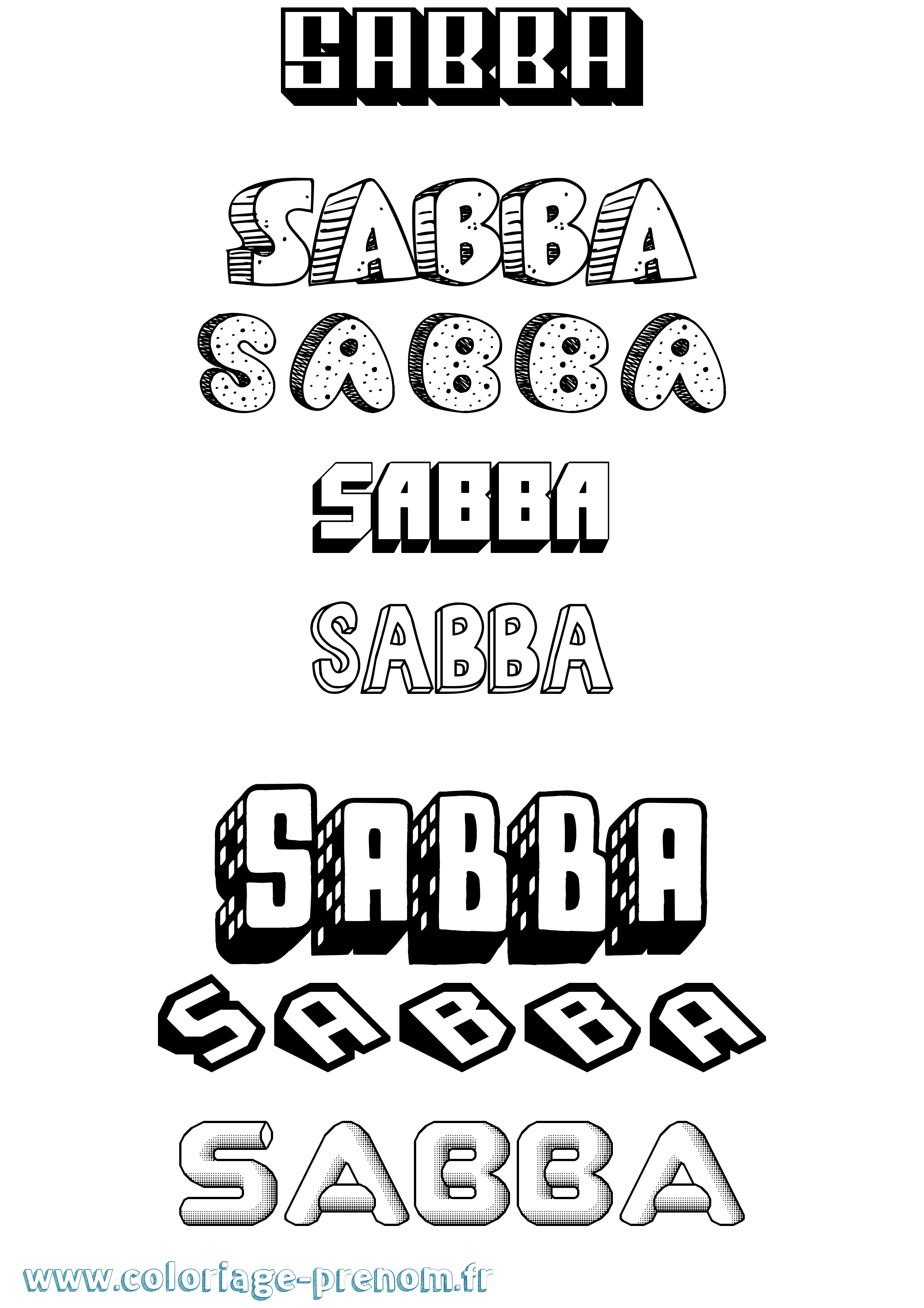 Coloriage prénom Sabba Effet 3D