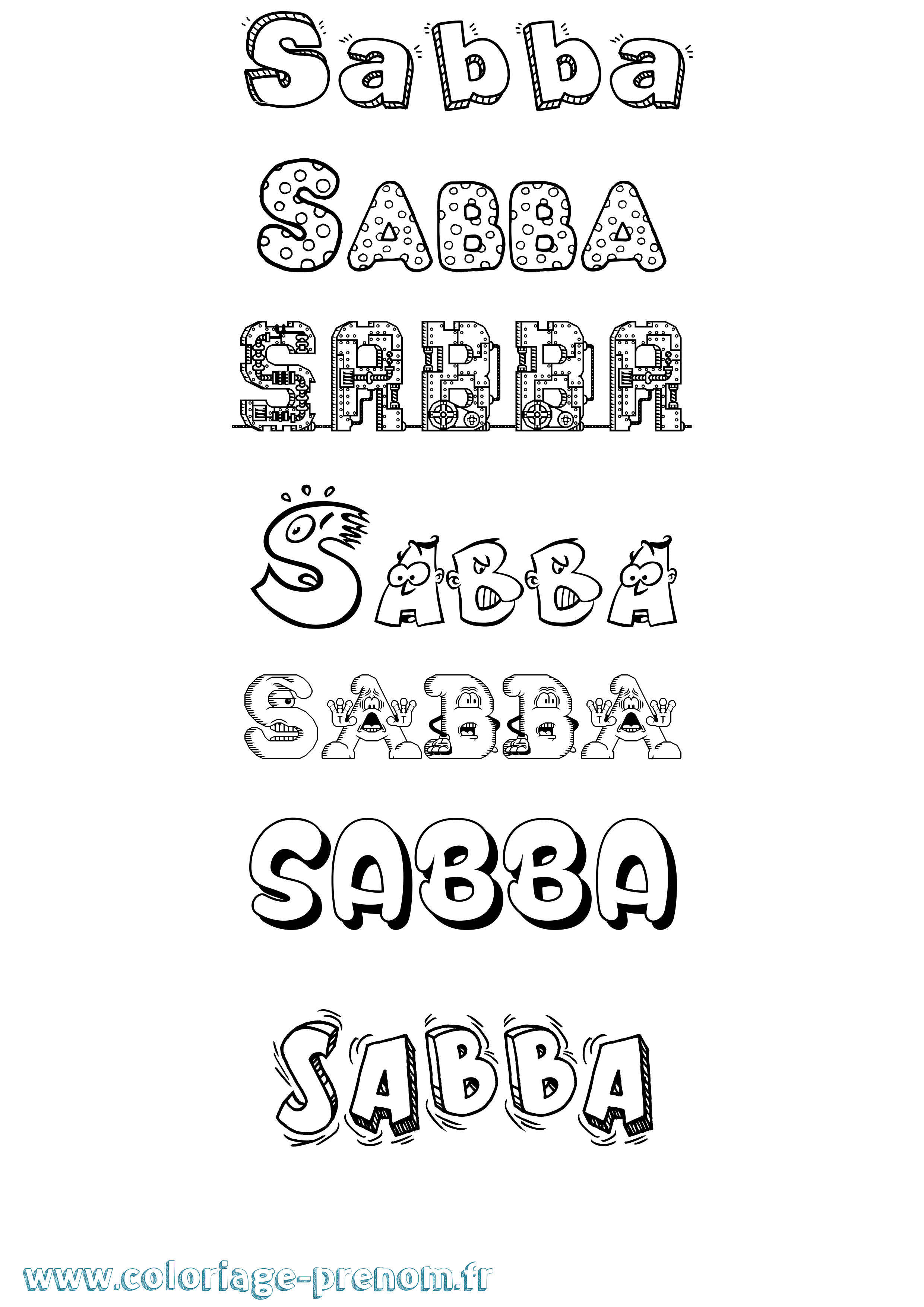 Coloriage prénom Sabba Fun