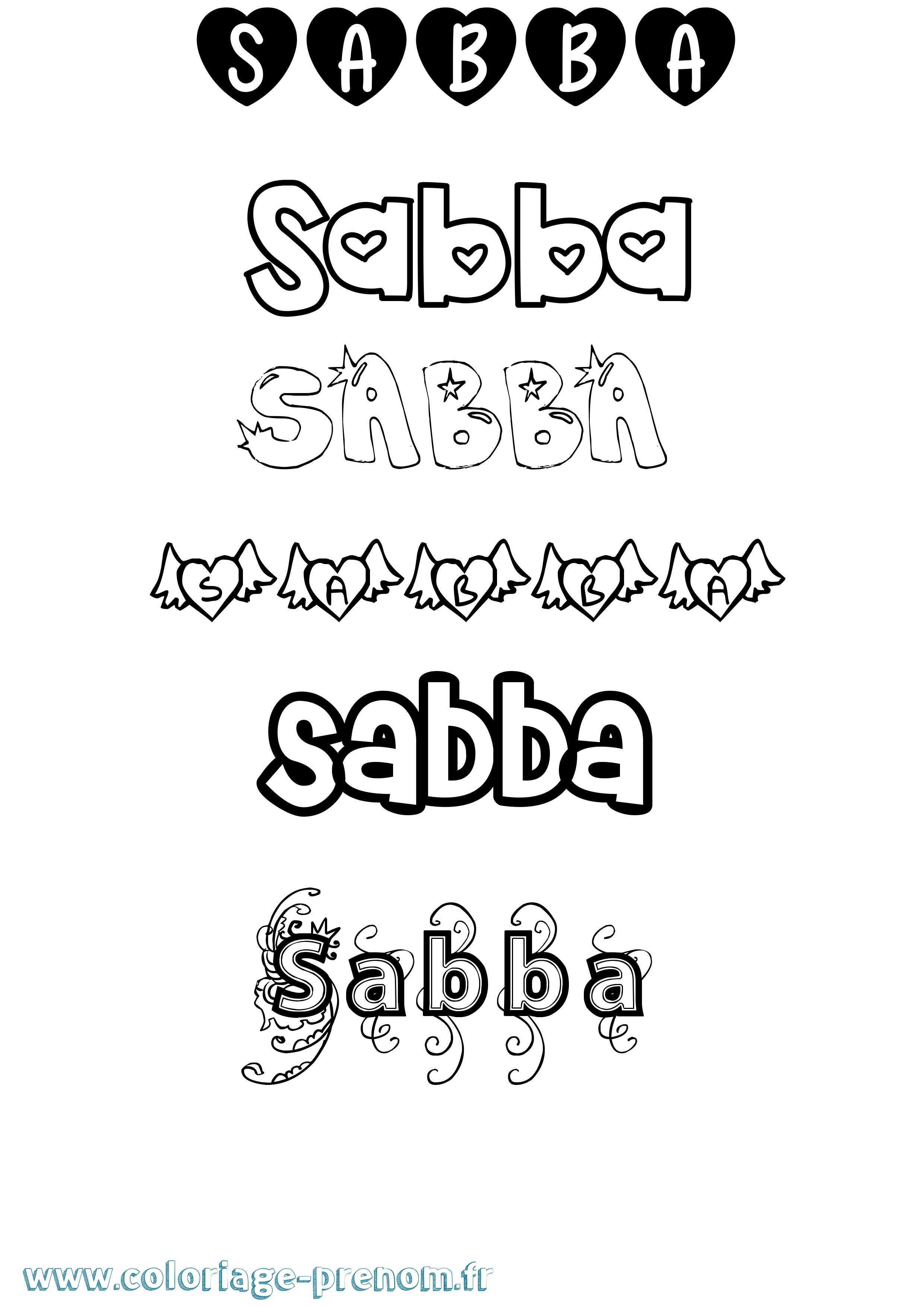 Coloriage prénom Sabba Girly