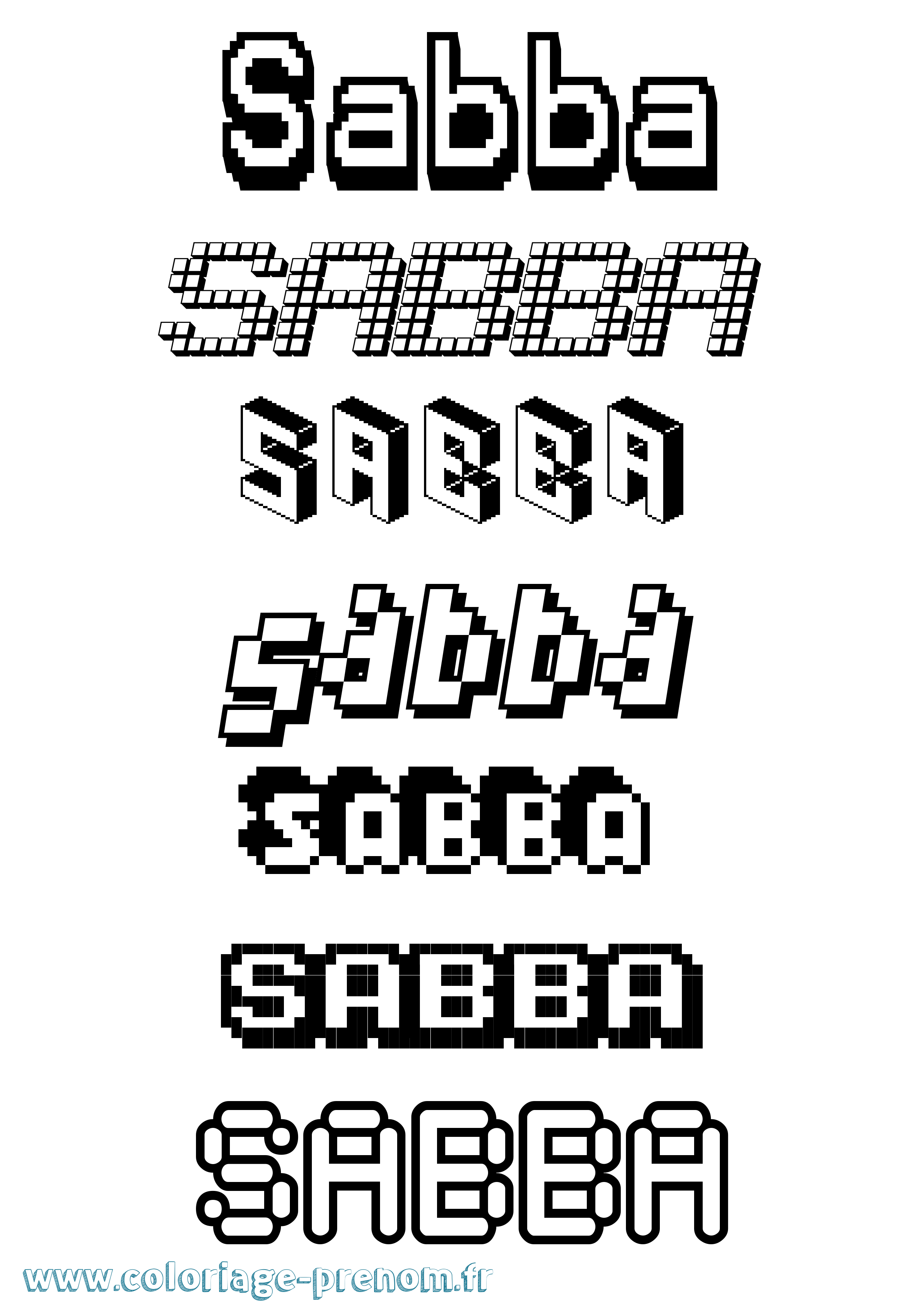 Coloriage prénom Sabba Pixel