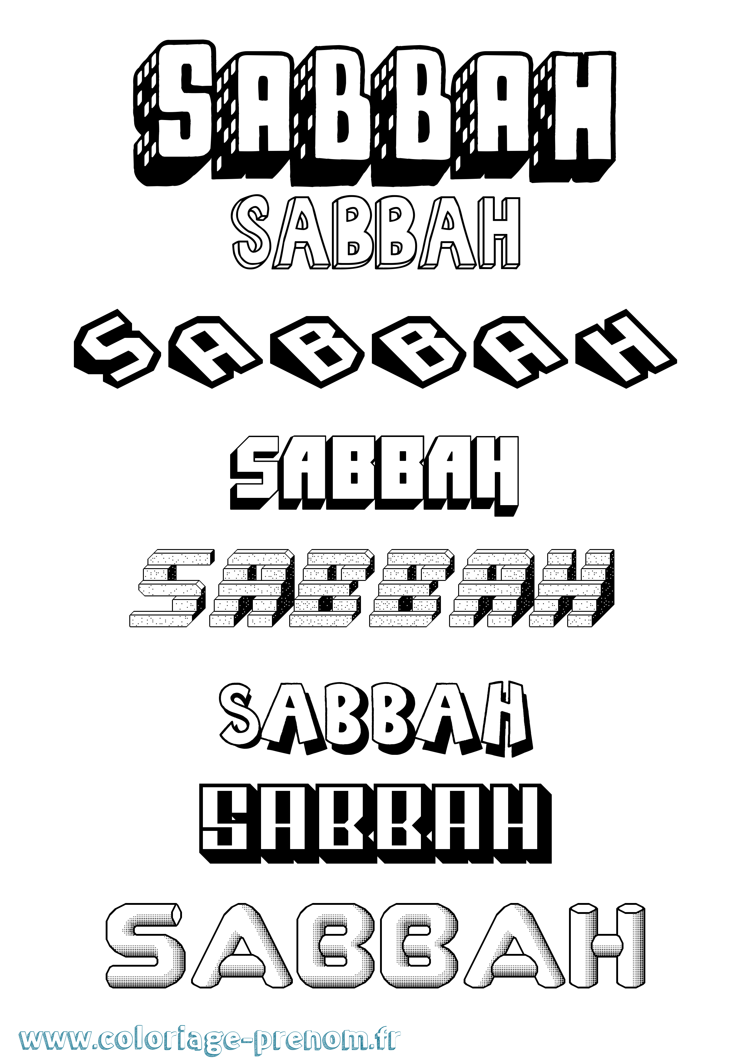 Coloriage Sabbah Effet 3D Coloriage prénom Sabbah Effet 3D