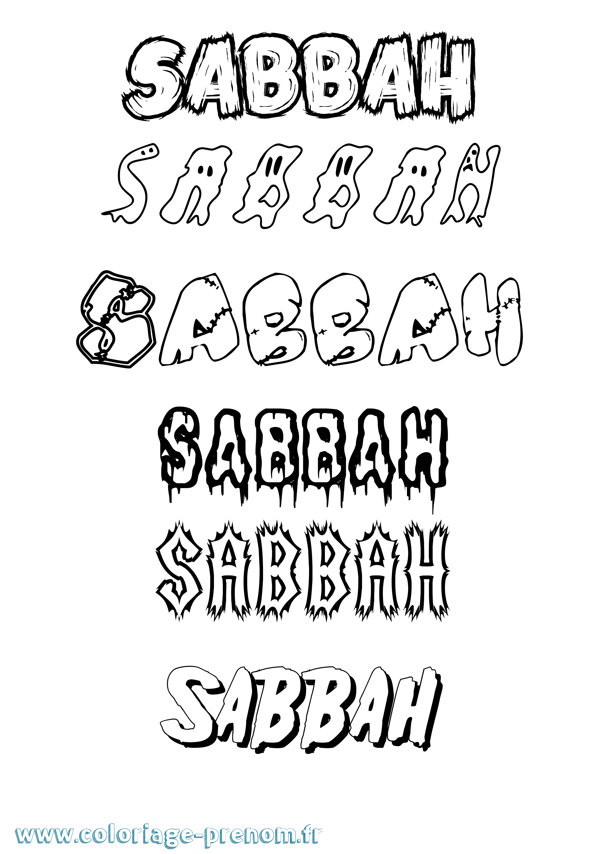 Coloriage Sabbah Frisson Coloriage prénom Sabbah Frisson