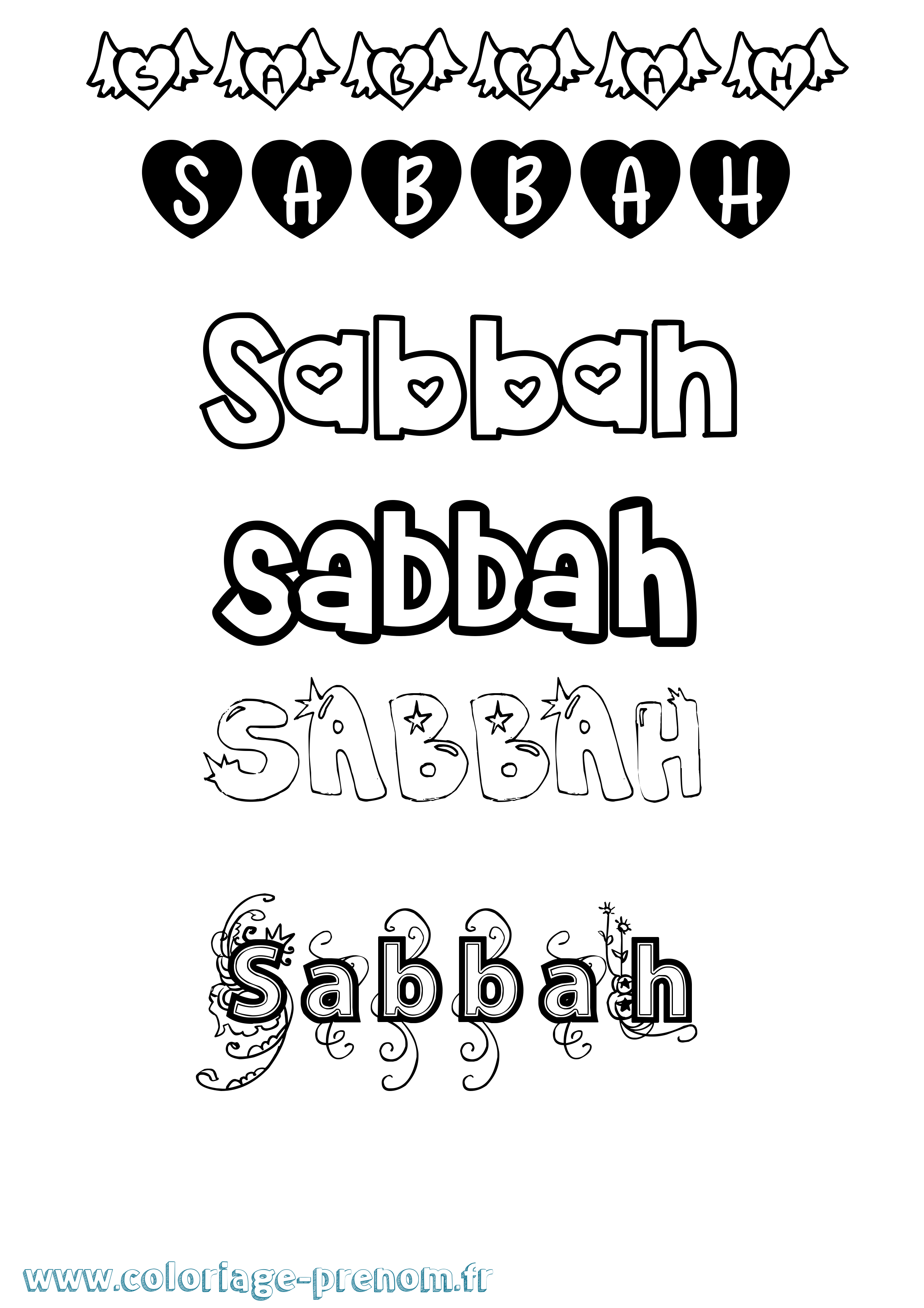 Coloriage Sabbah Girly Coloriage prénom Sabbah Girly