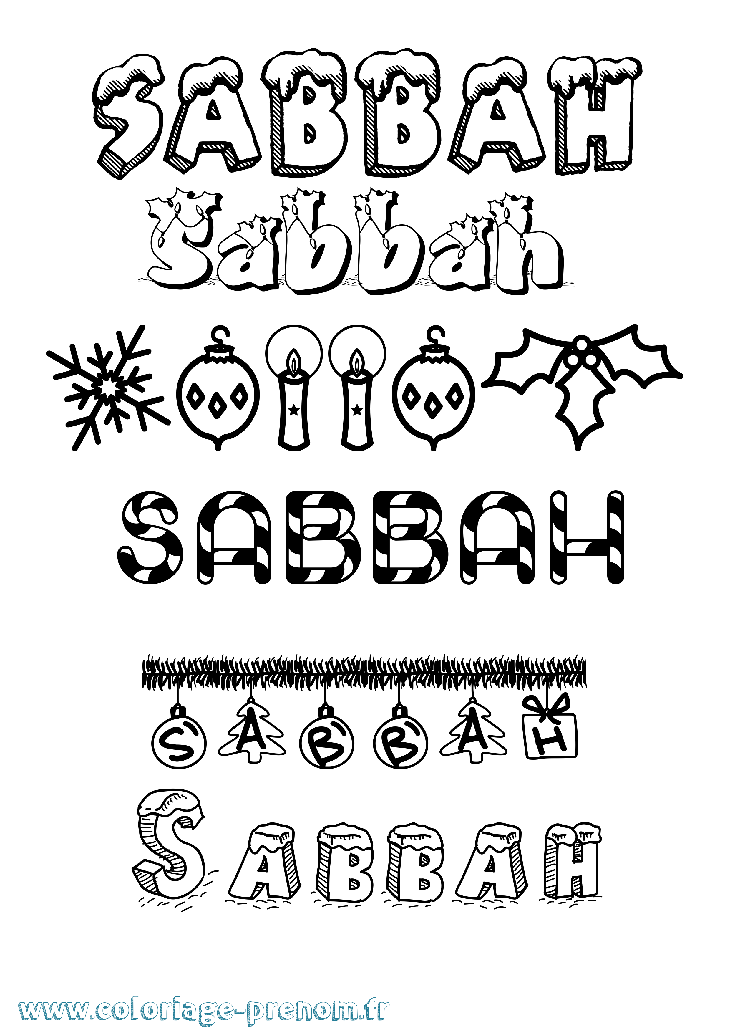 Coloriage Sabbah Noël Coloriage prénom Sabbah Noël