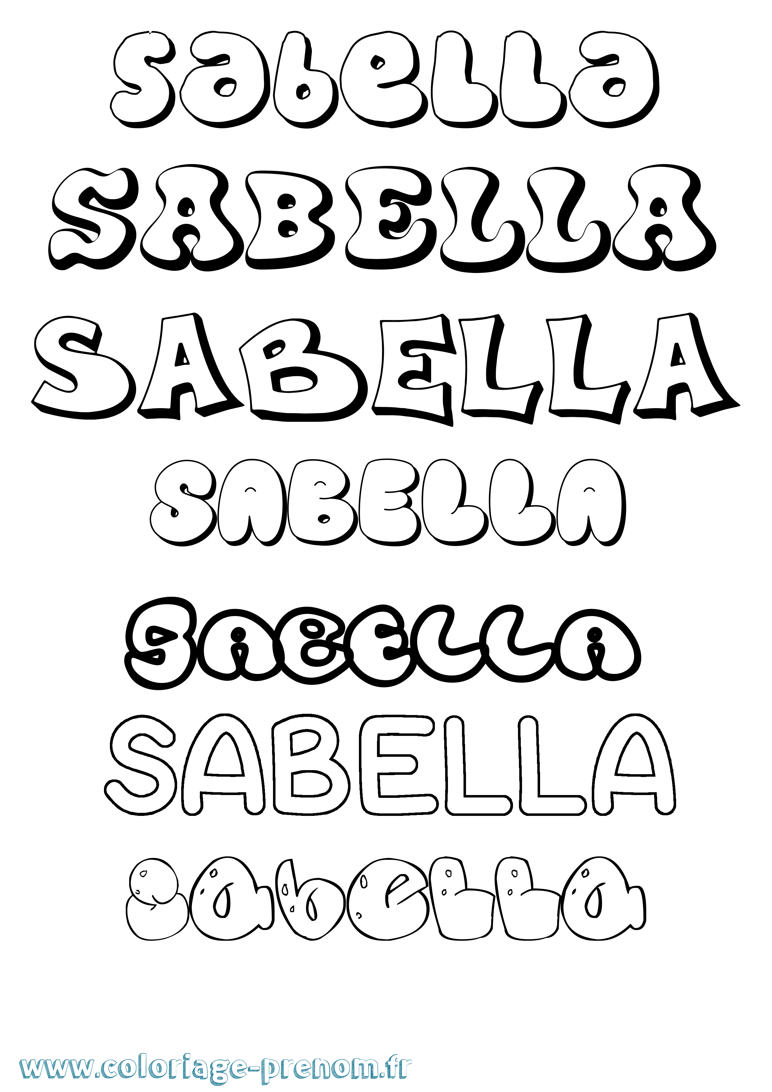Coloriage prénom Sabella Bubble