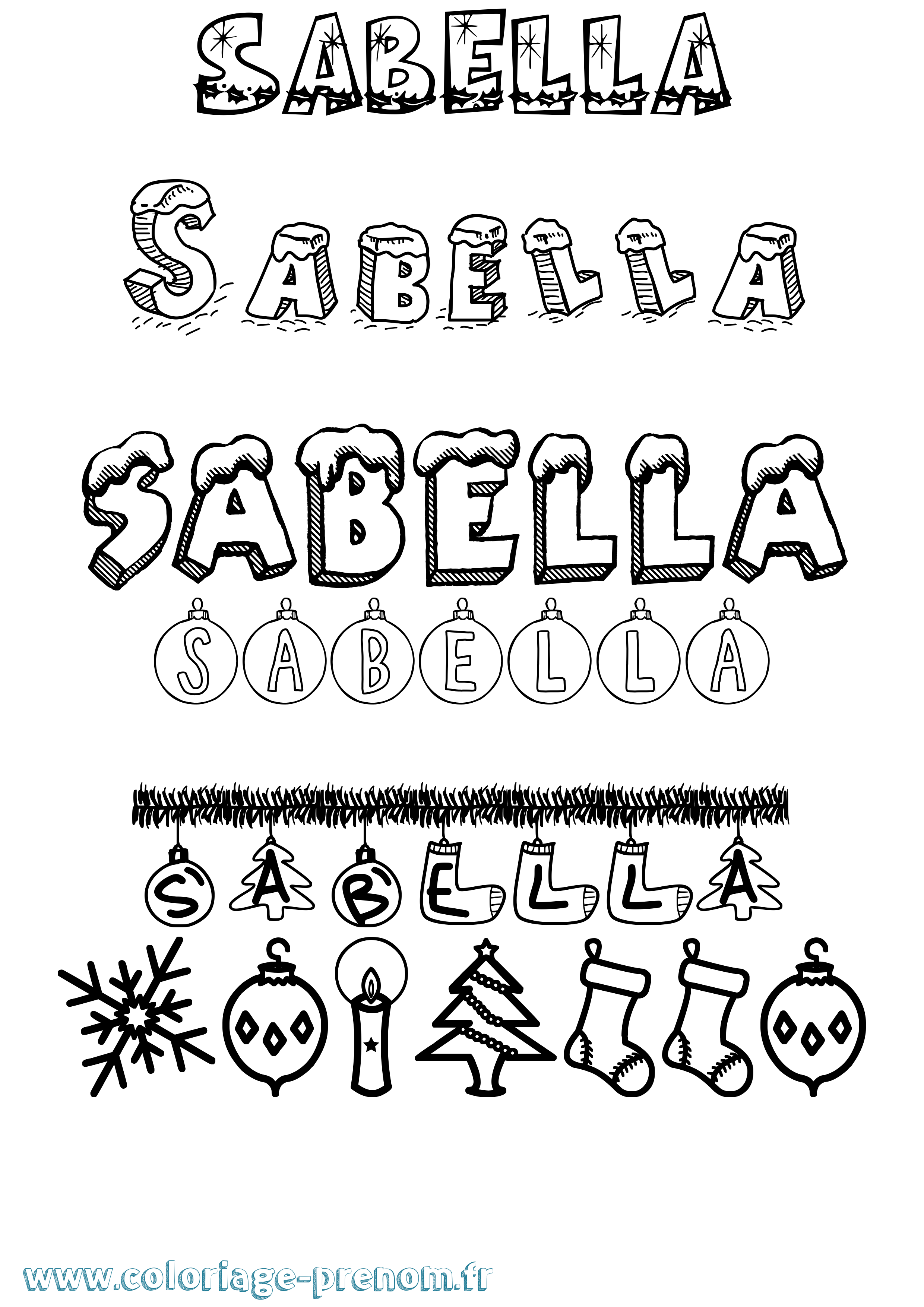 Coloriage prénom Sabella Noël
