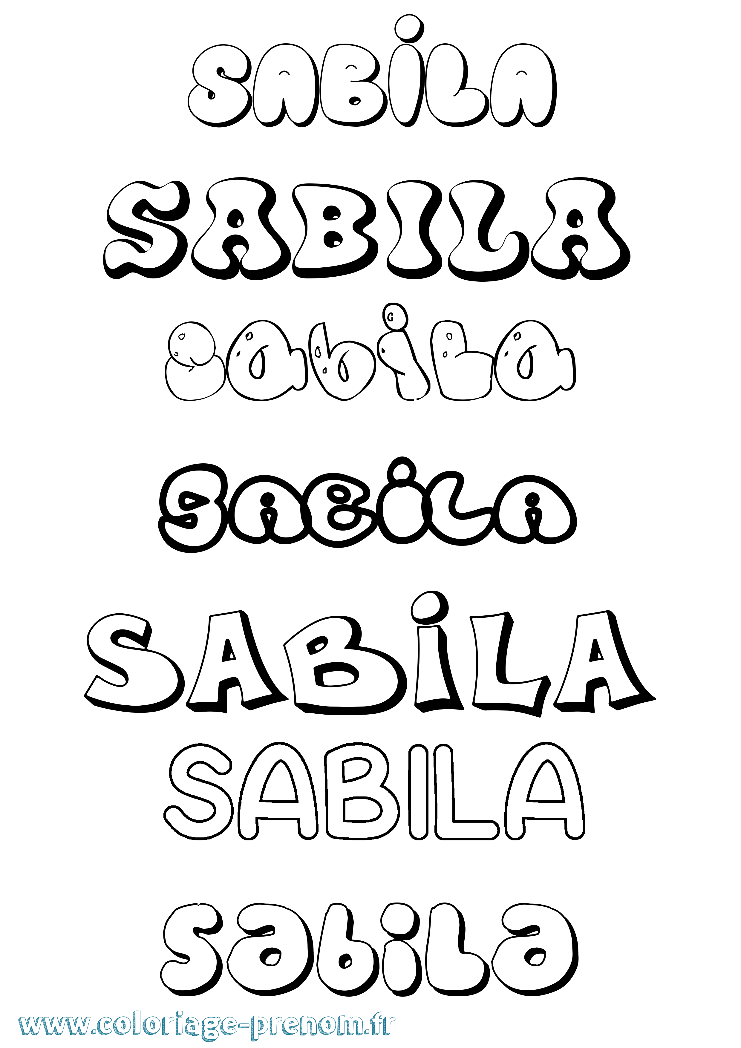 Coloriage prénom Sabila Bubble