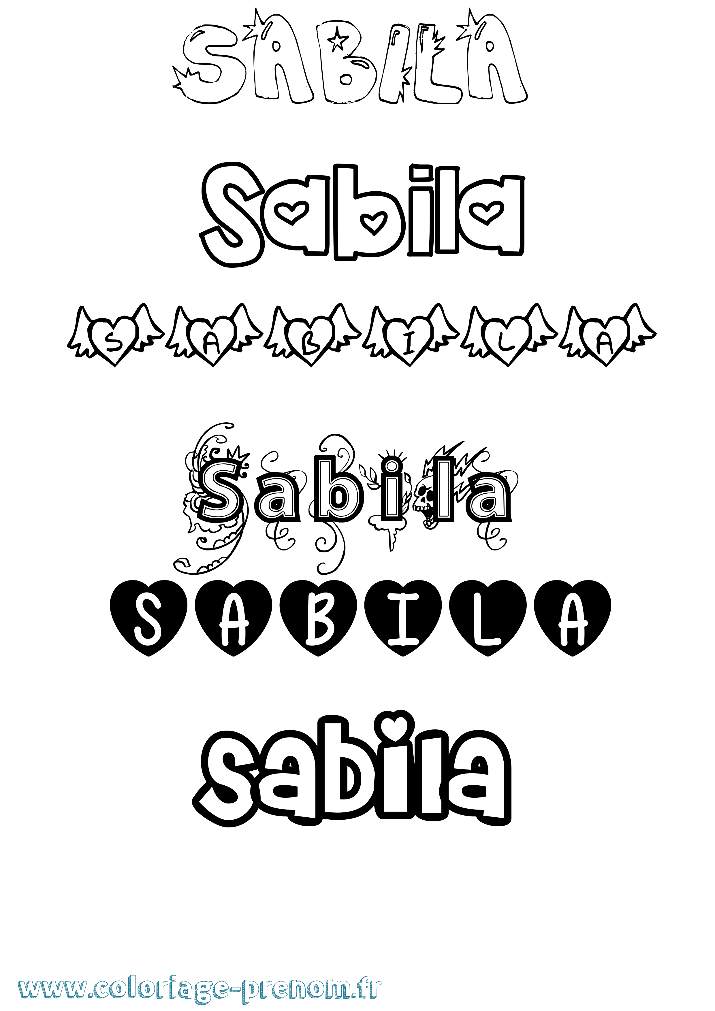 Coloriage prénom Sabila Girly