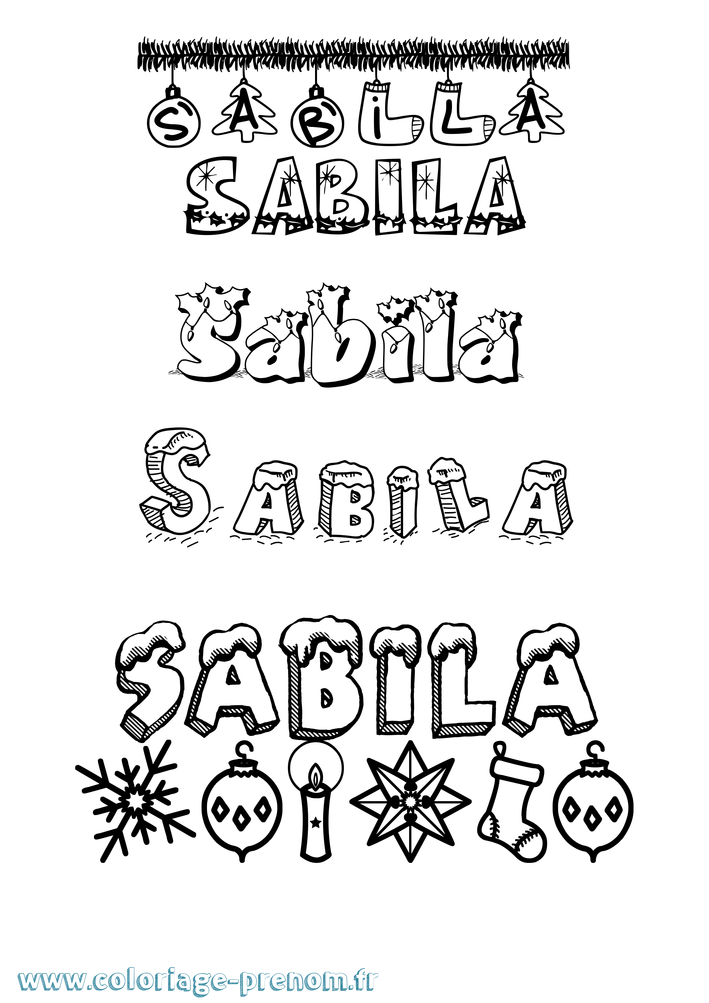 Coloriage prénom Sabila Noël
