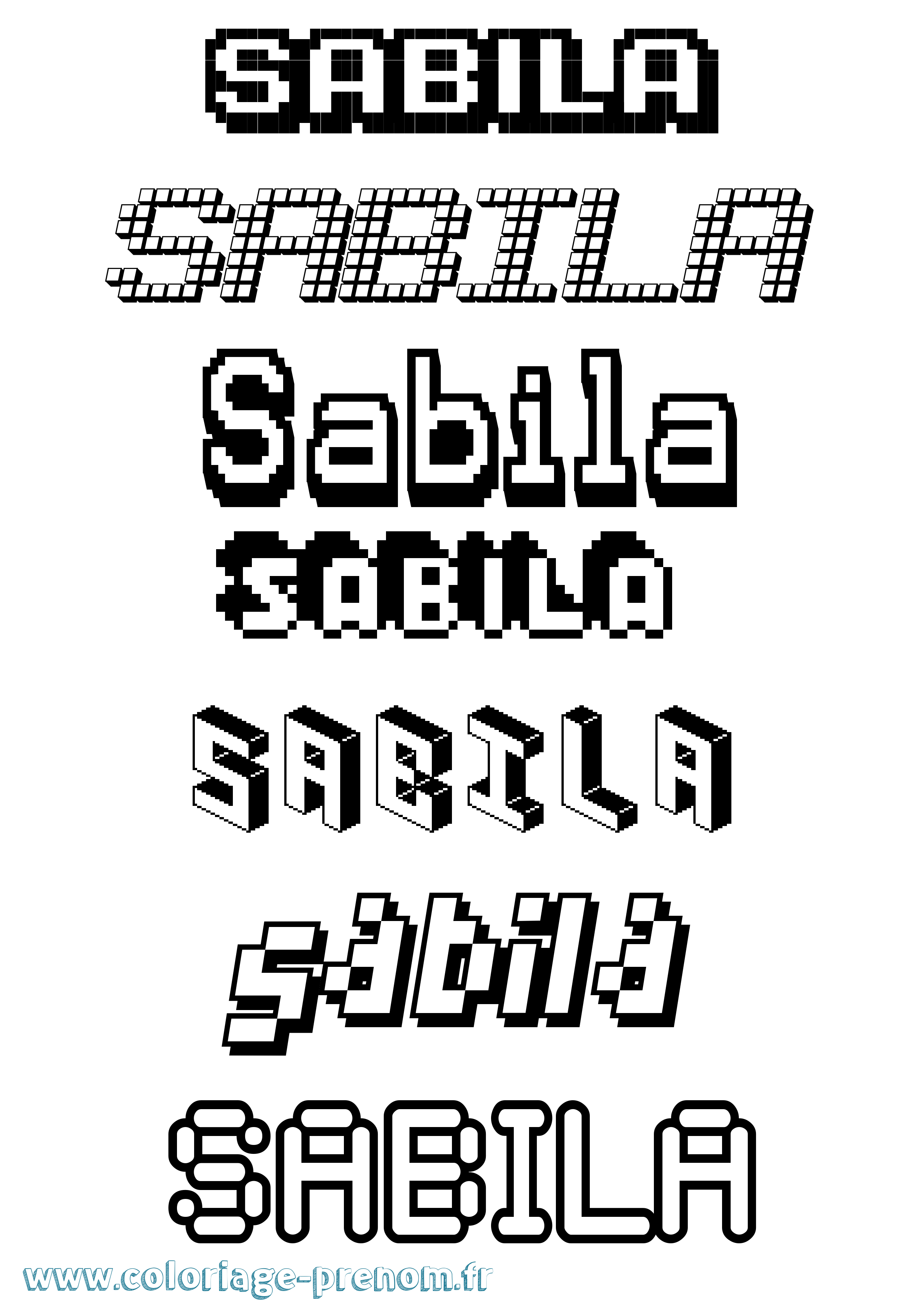 Coloriage prénom Sabila Pixel