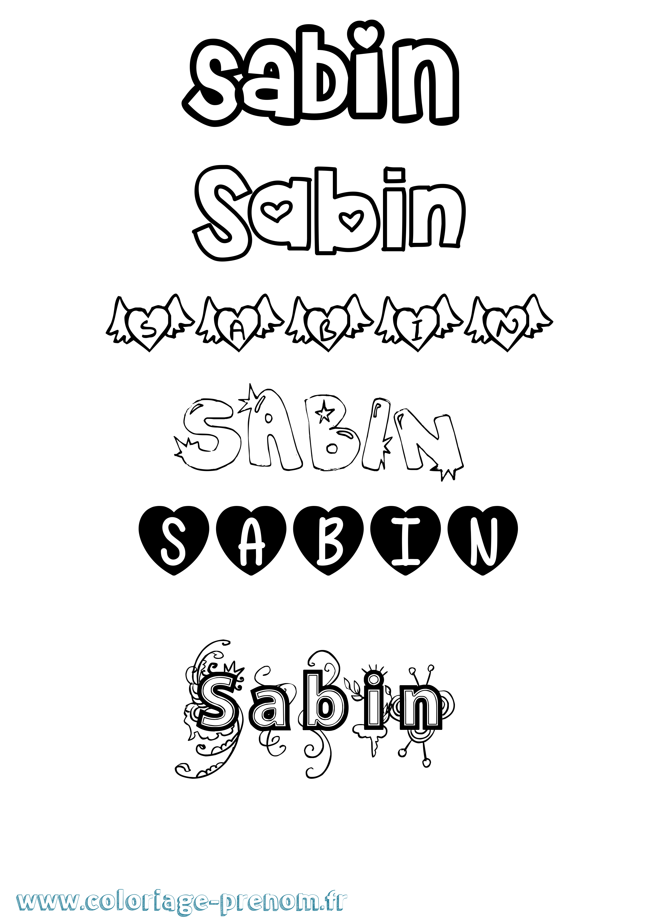 Coloriage prénom Sabin Girly