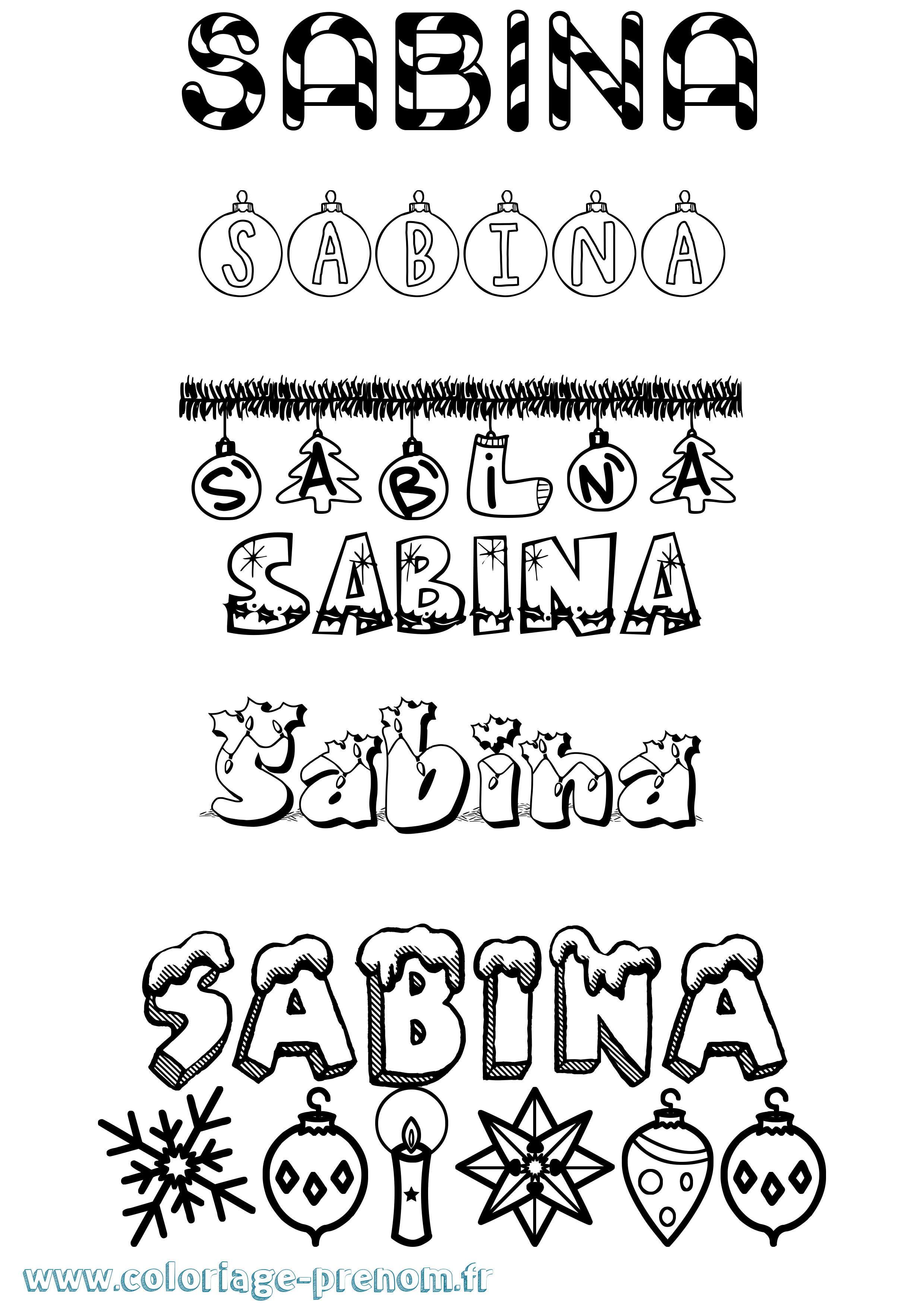 Coloriage prénom Sabina Noël