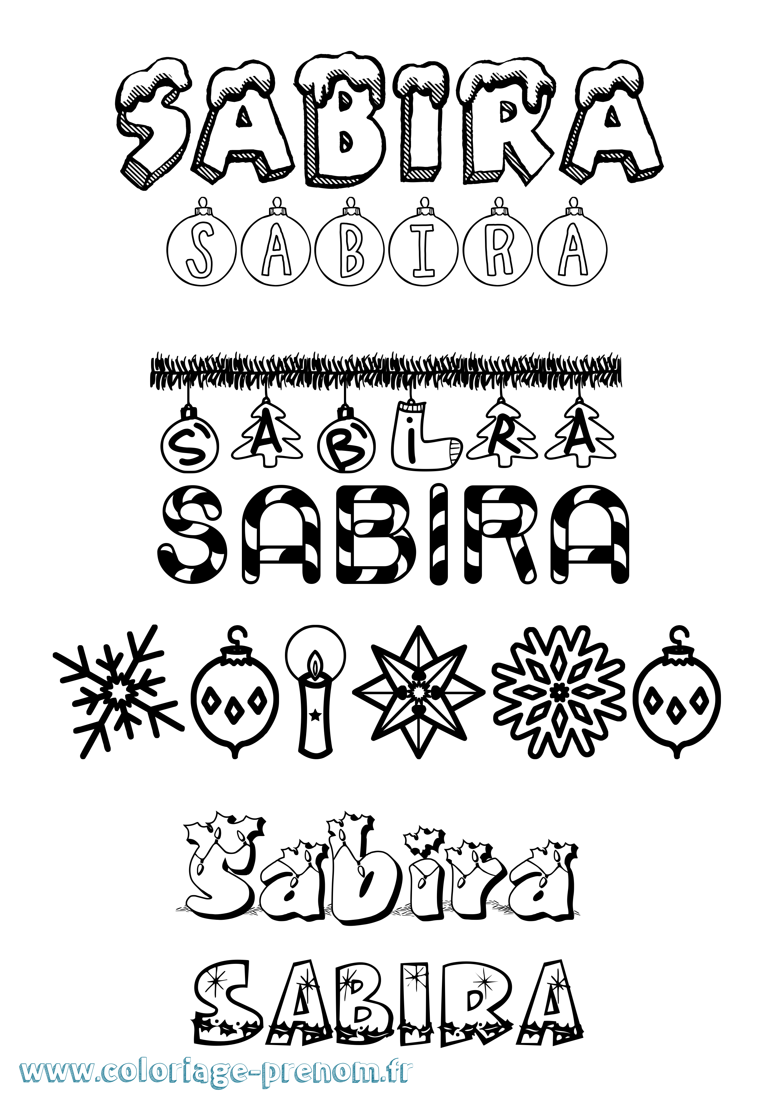 Coloriage Sabira Noël Coloriage prénom Sabira Noël
