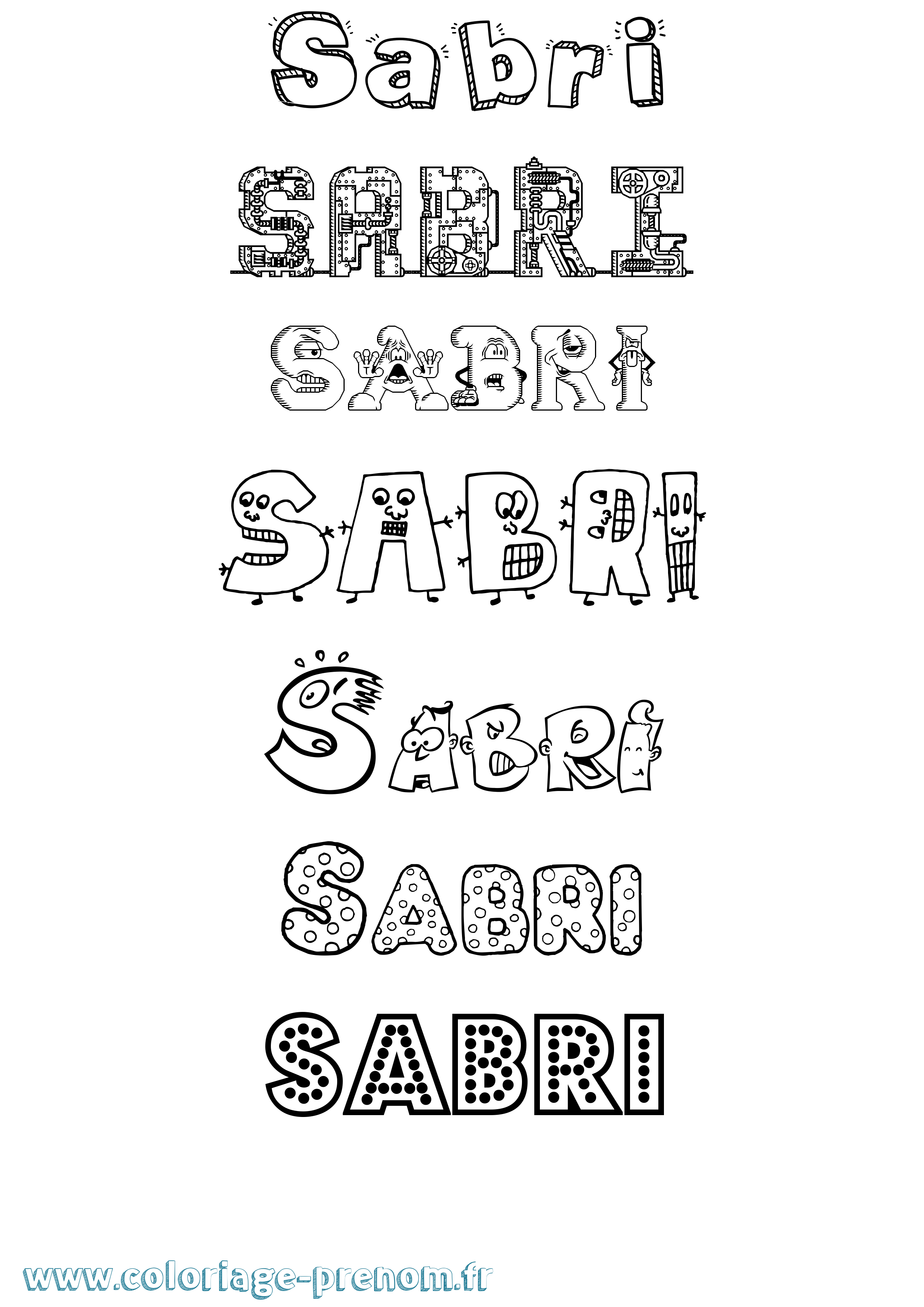 Coloriage prénom Sabri Fun