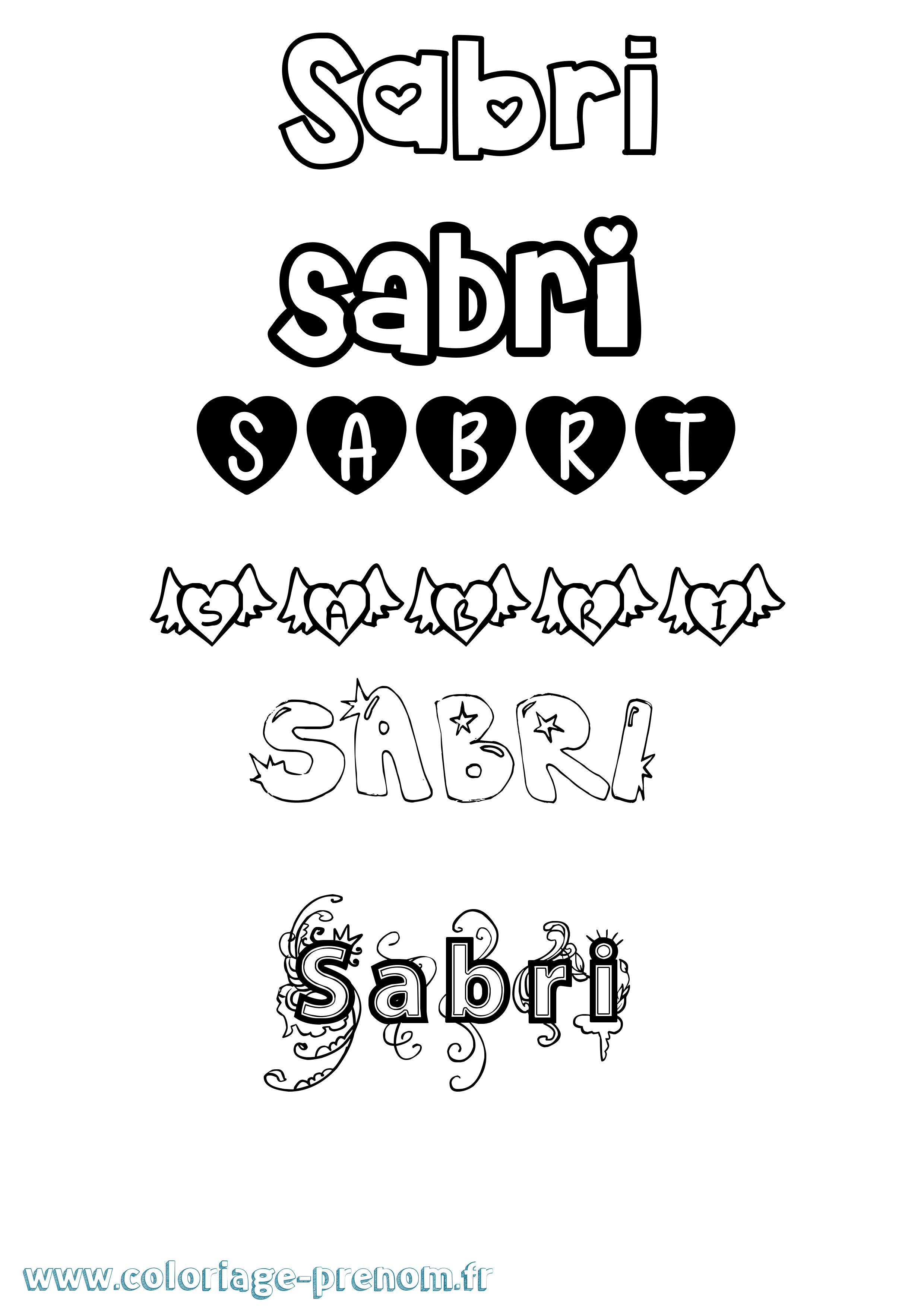 Coloriage prénom Sabri Girly