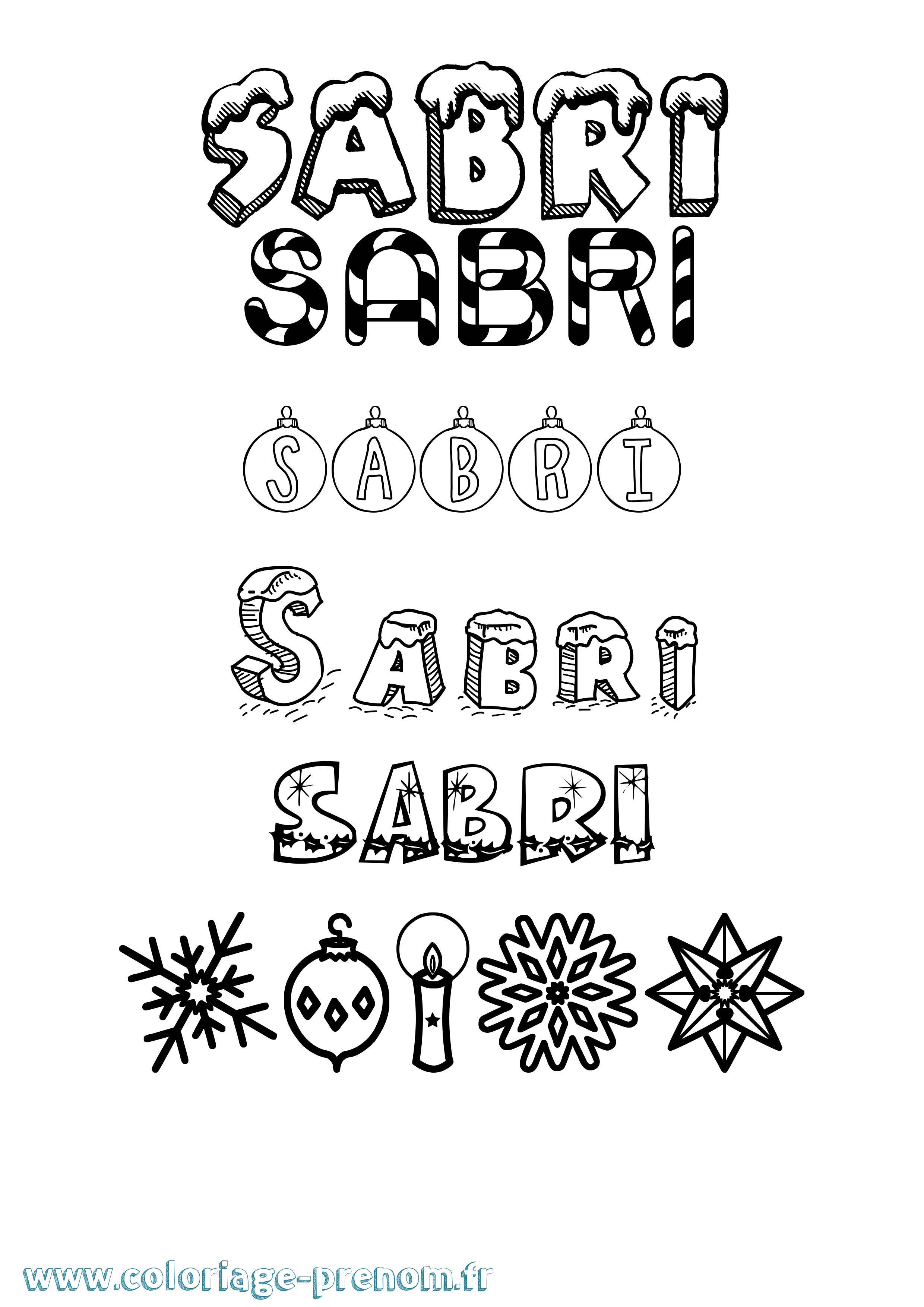Coloriage prénom Sabri Noël
