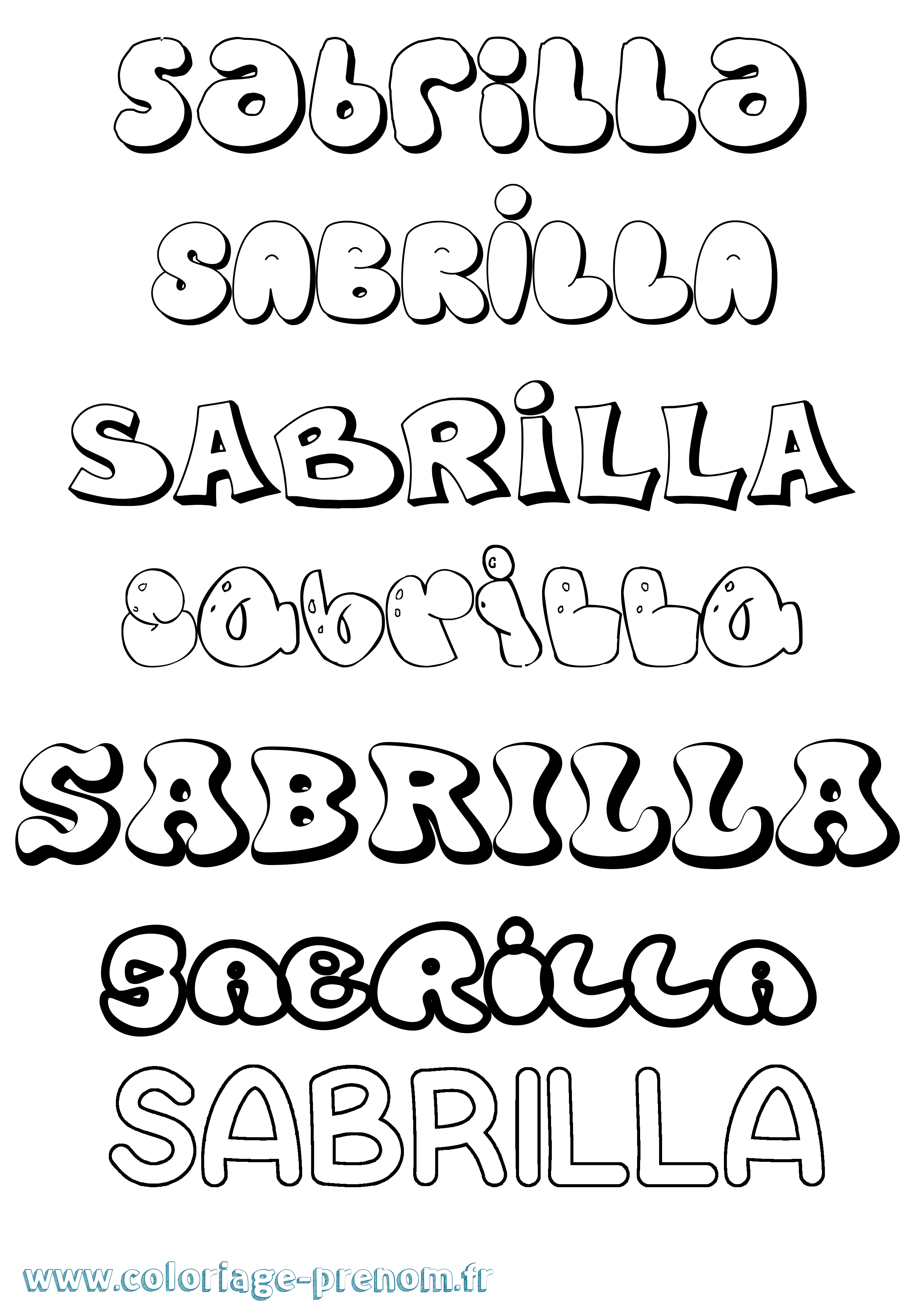 Coloriage Sabrilla Bubble Coloriage prénom Sabrilla Bubble