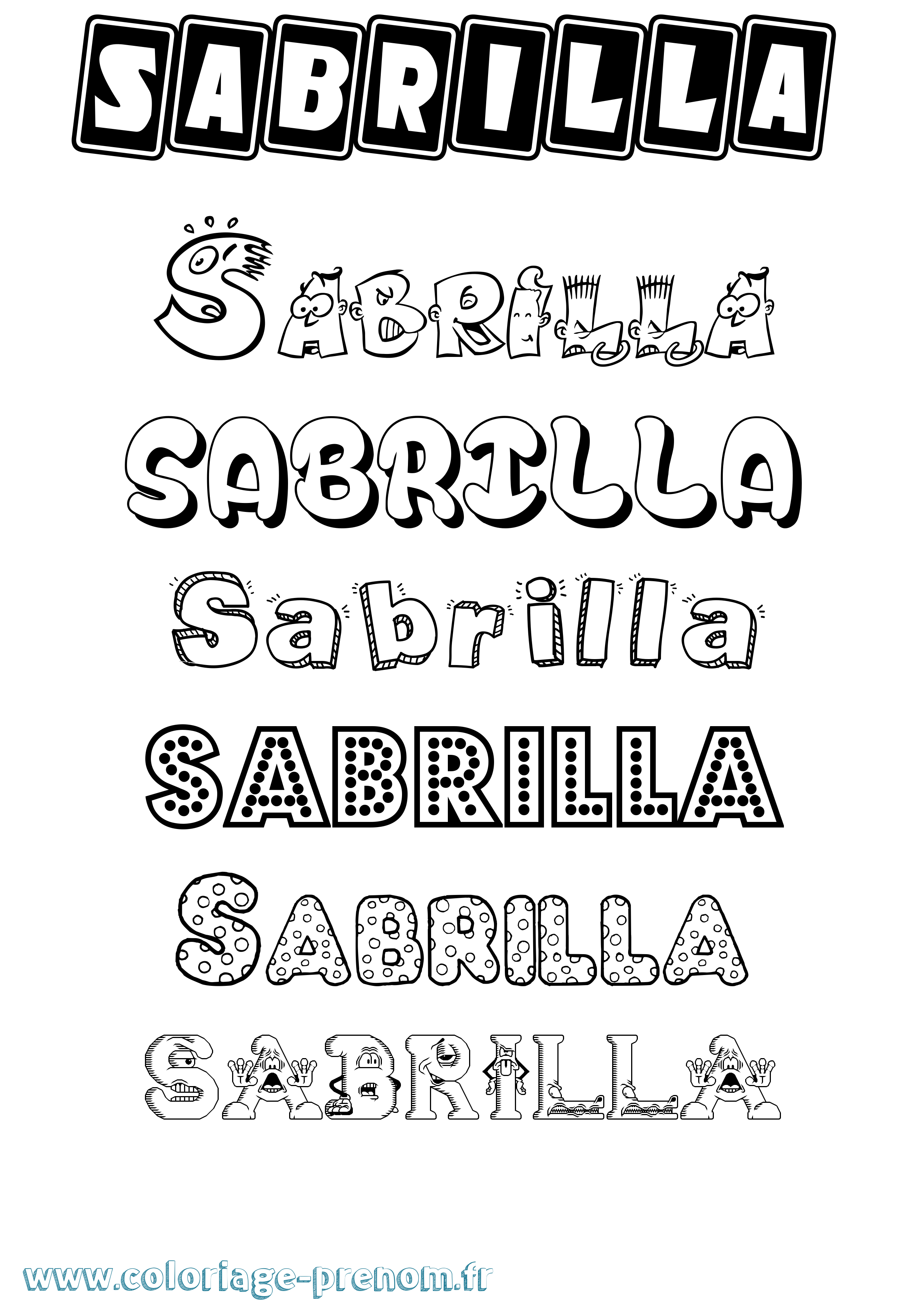 Coloriage prénom Sabrilla Fun