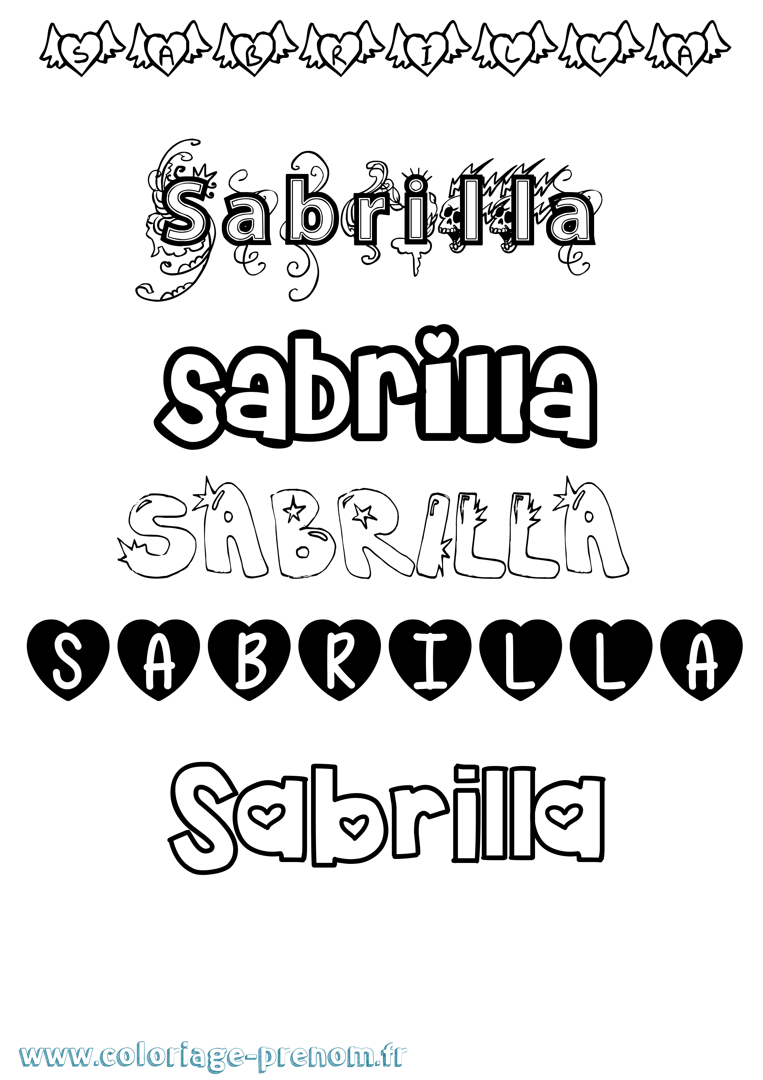 Coloriage prénom Sabrilla Girly