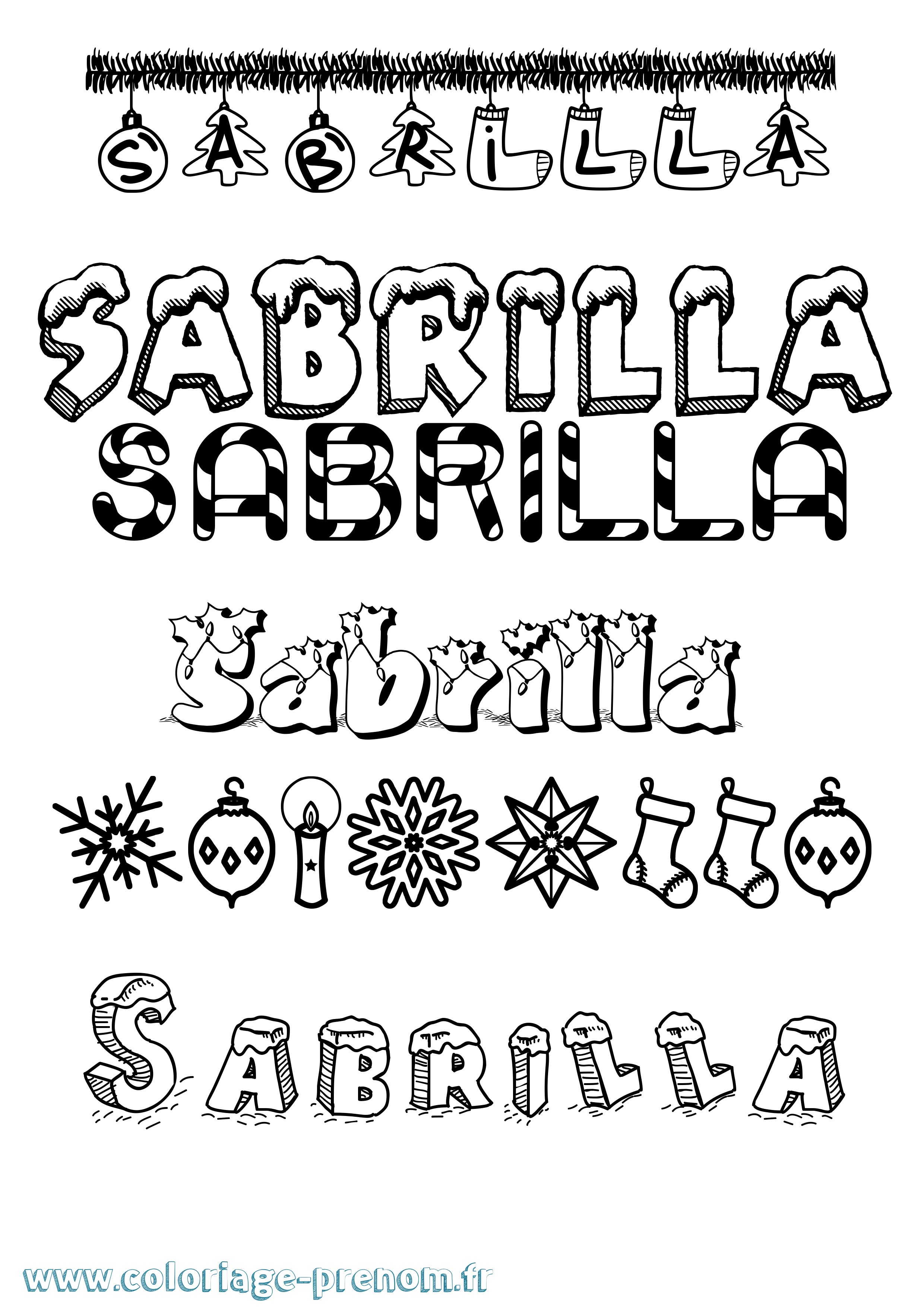 Coloriage Sabrilla Noël Coloriage prénom Sabrilla Noël