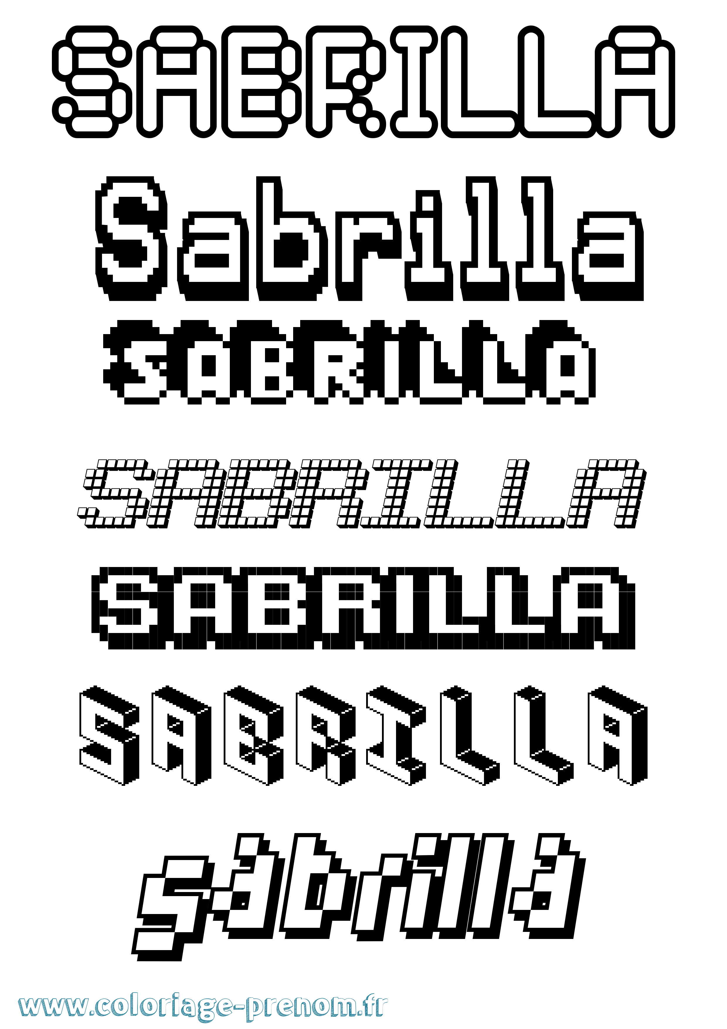 Coloriage prénom Sabrilla Pixel