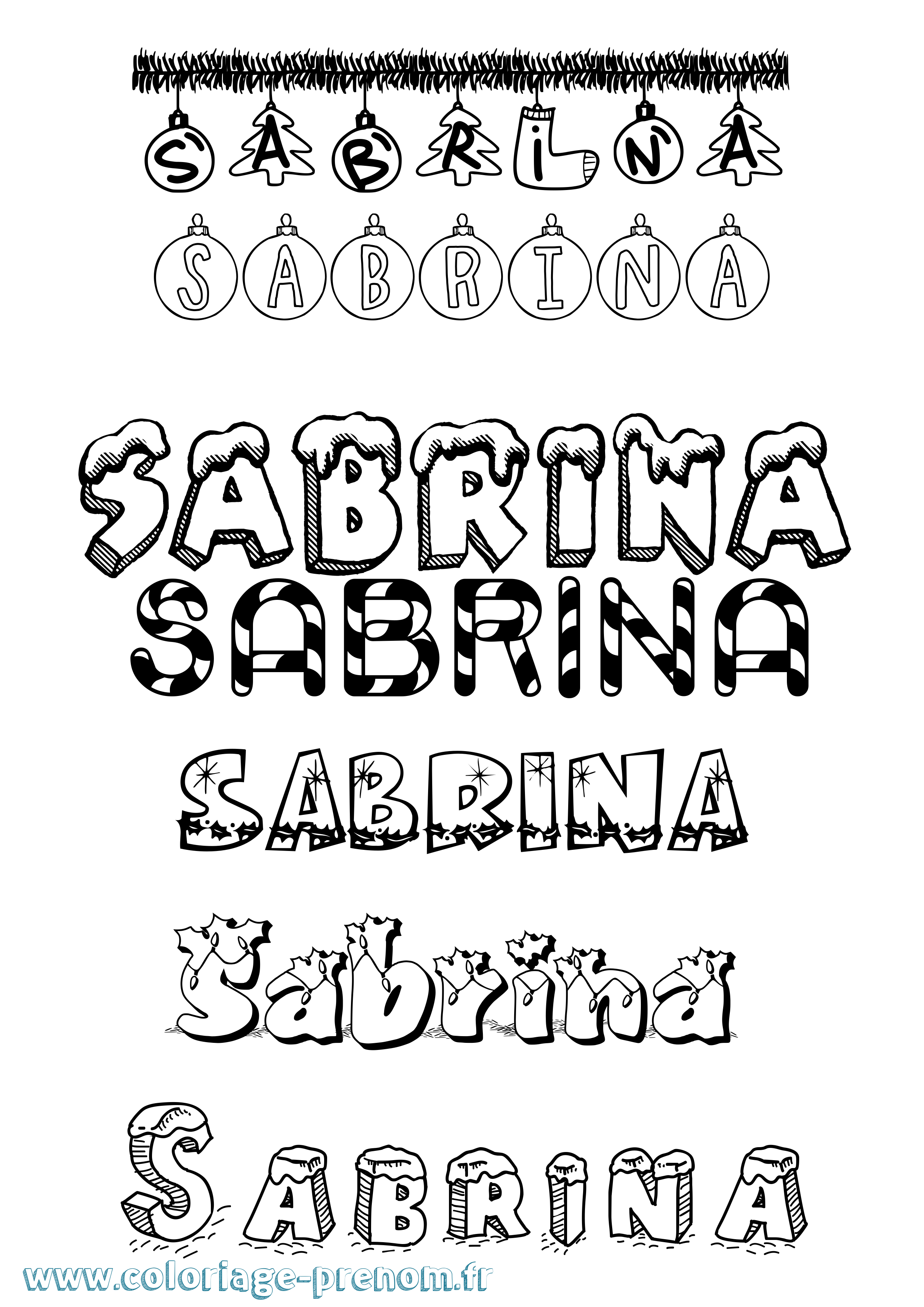 Coloriage prénom Sabrina Noël