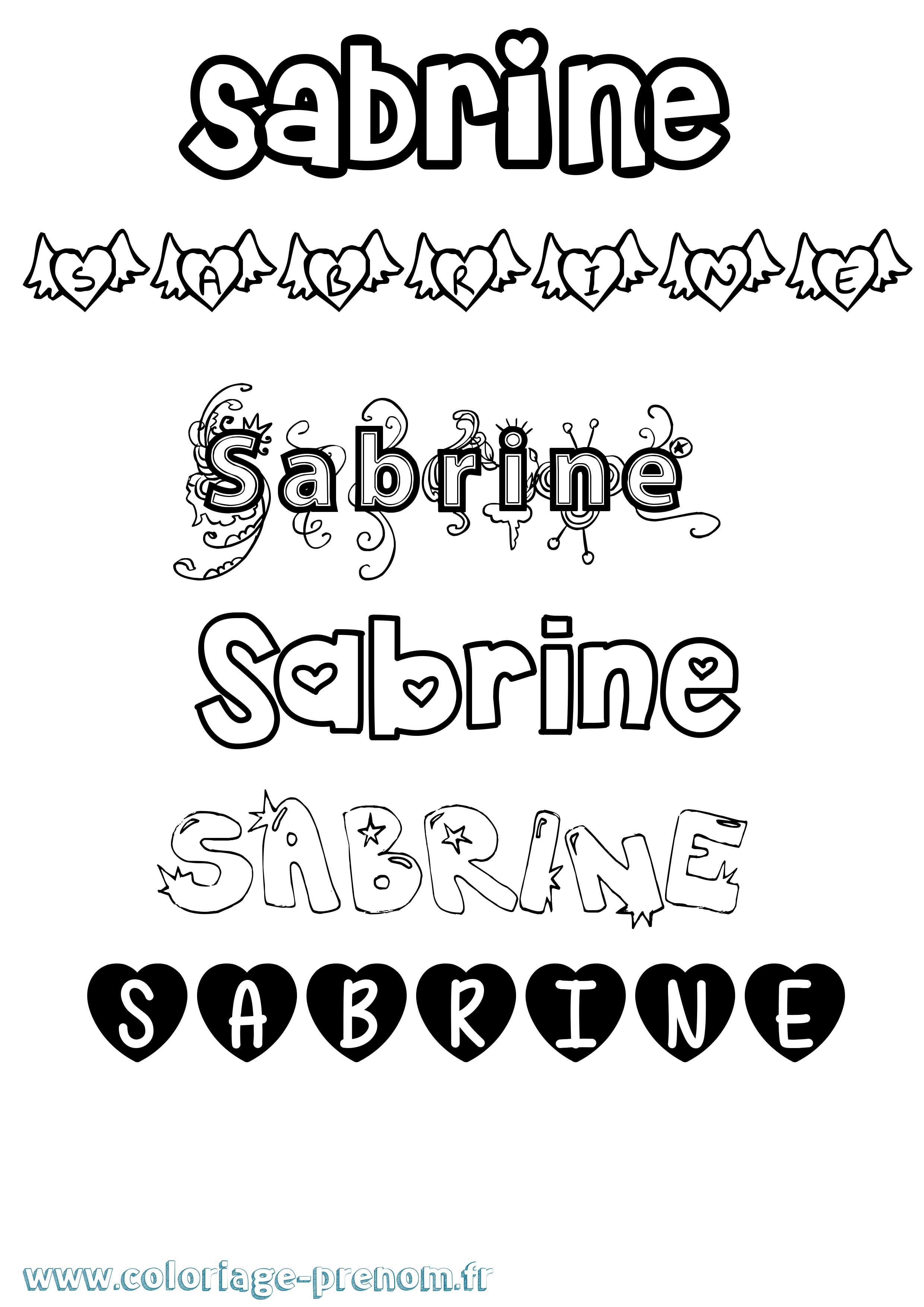 Coloriage prénom Sabrine Girly