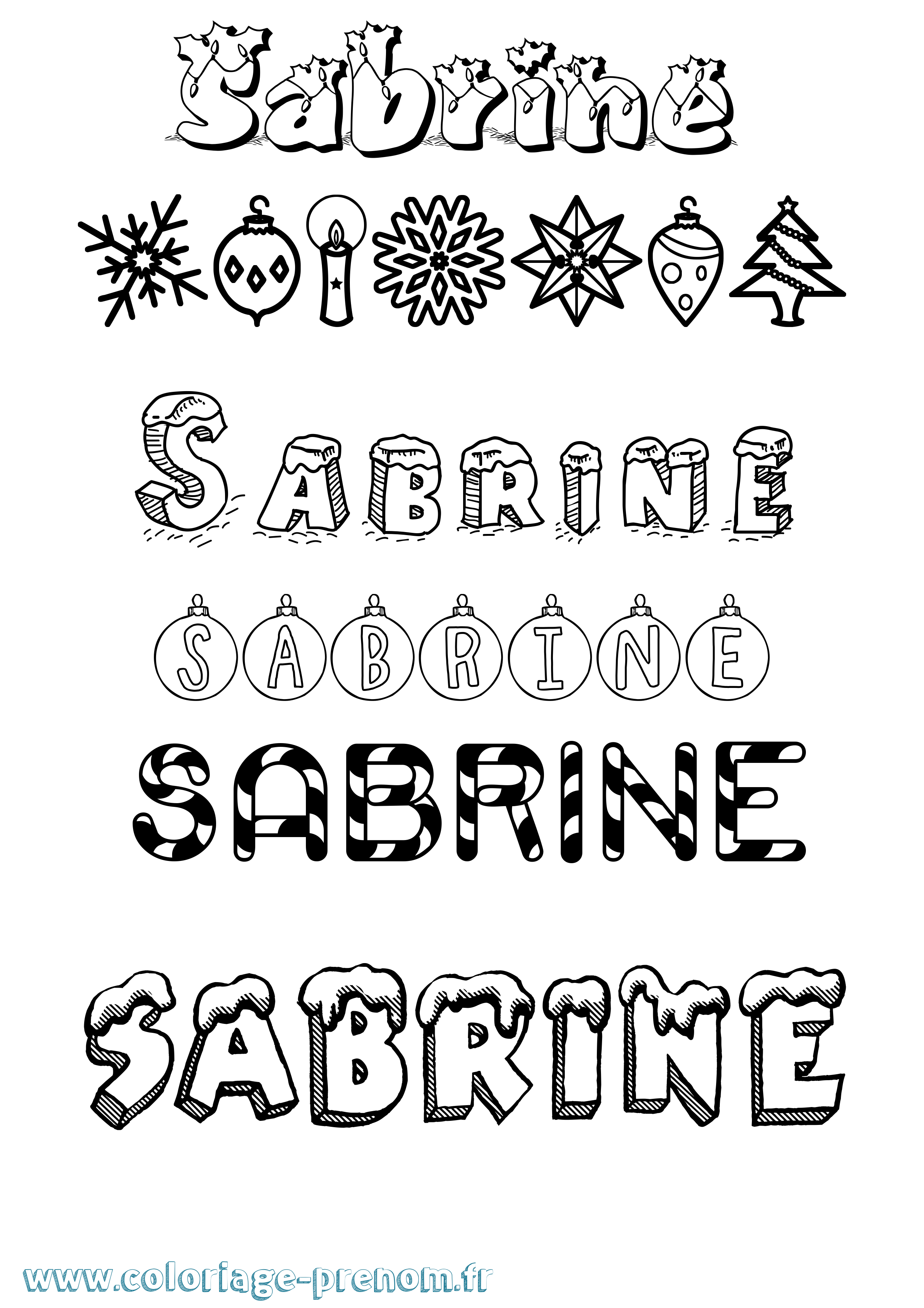 Coloriage prénom Sabrine Noël