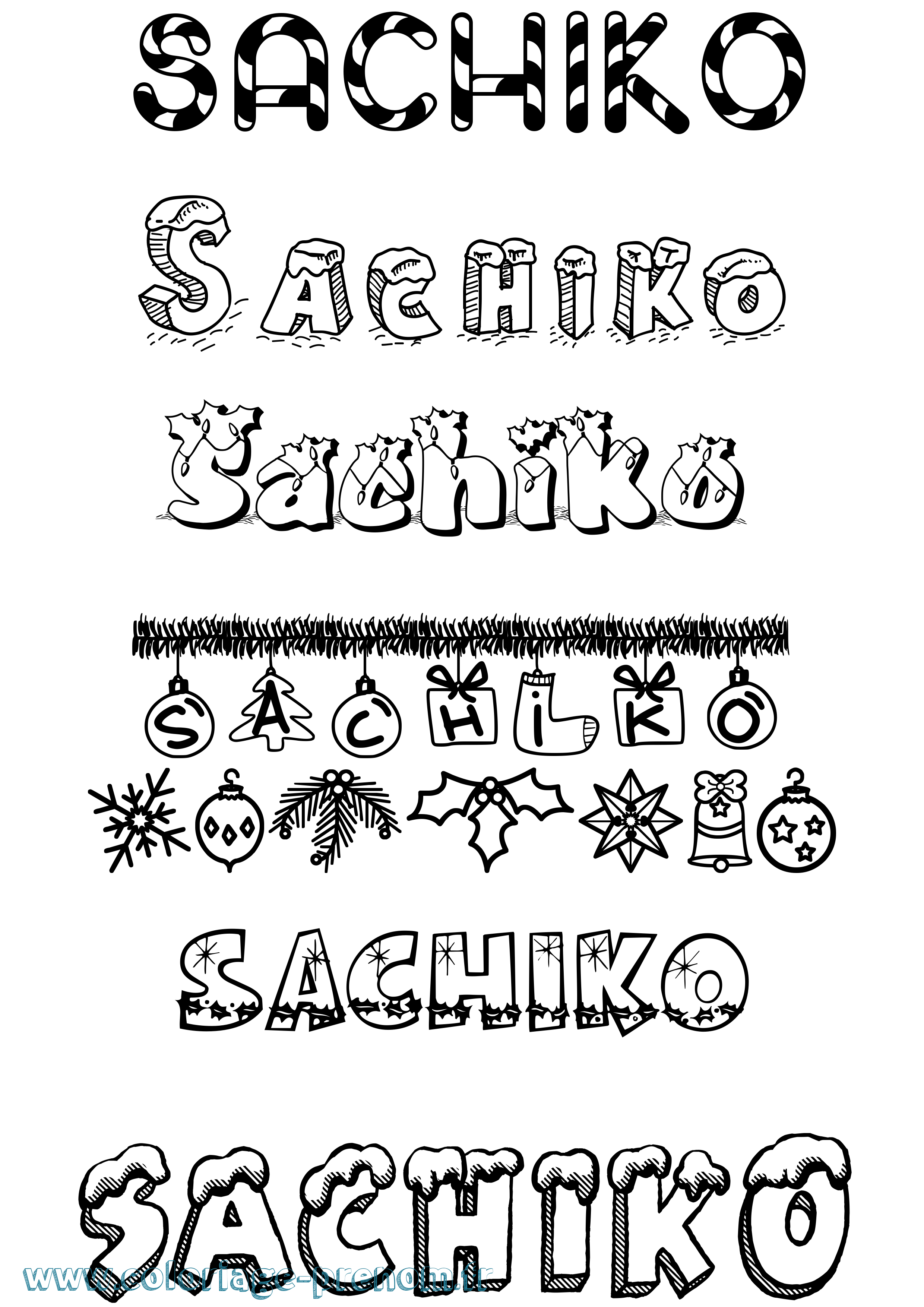Coloriage prénom Sachiko Noël