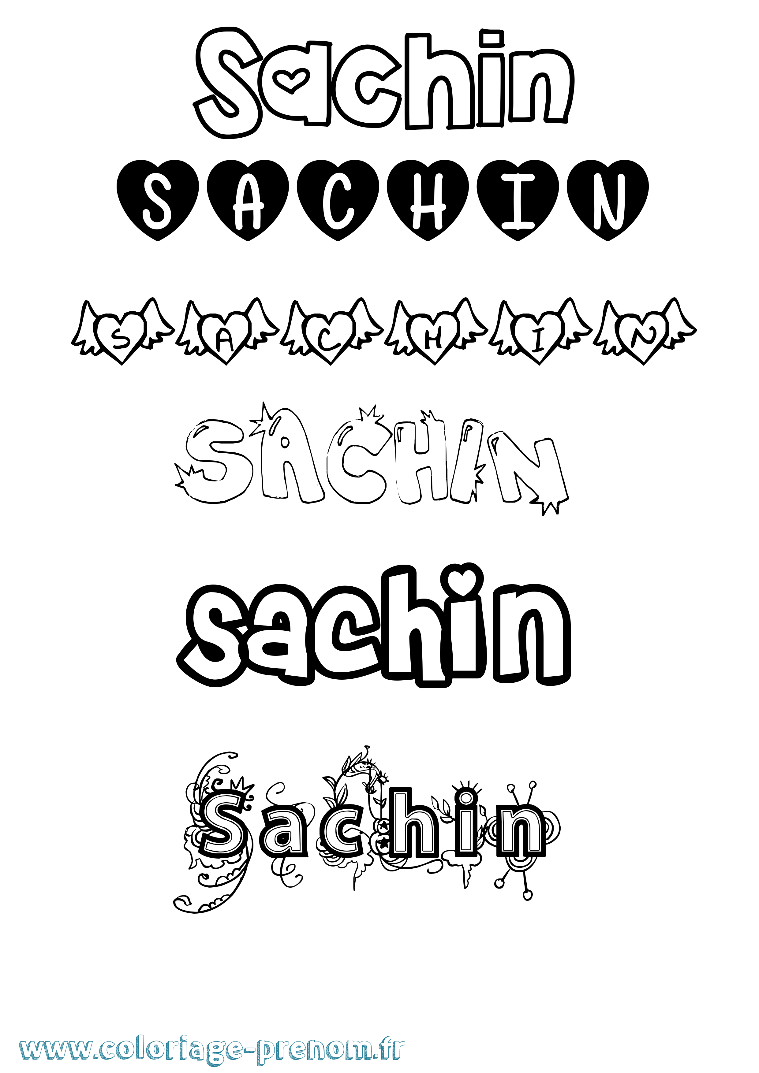 Coloriage prénom Sachin Girly