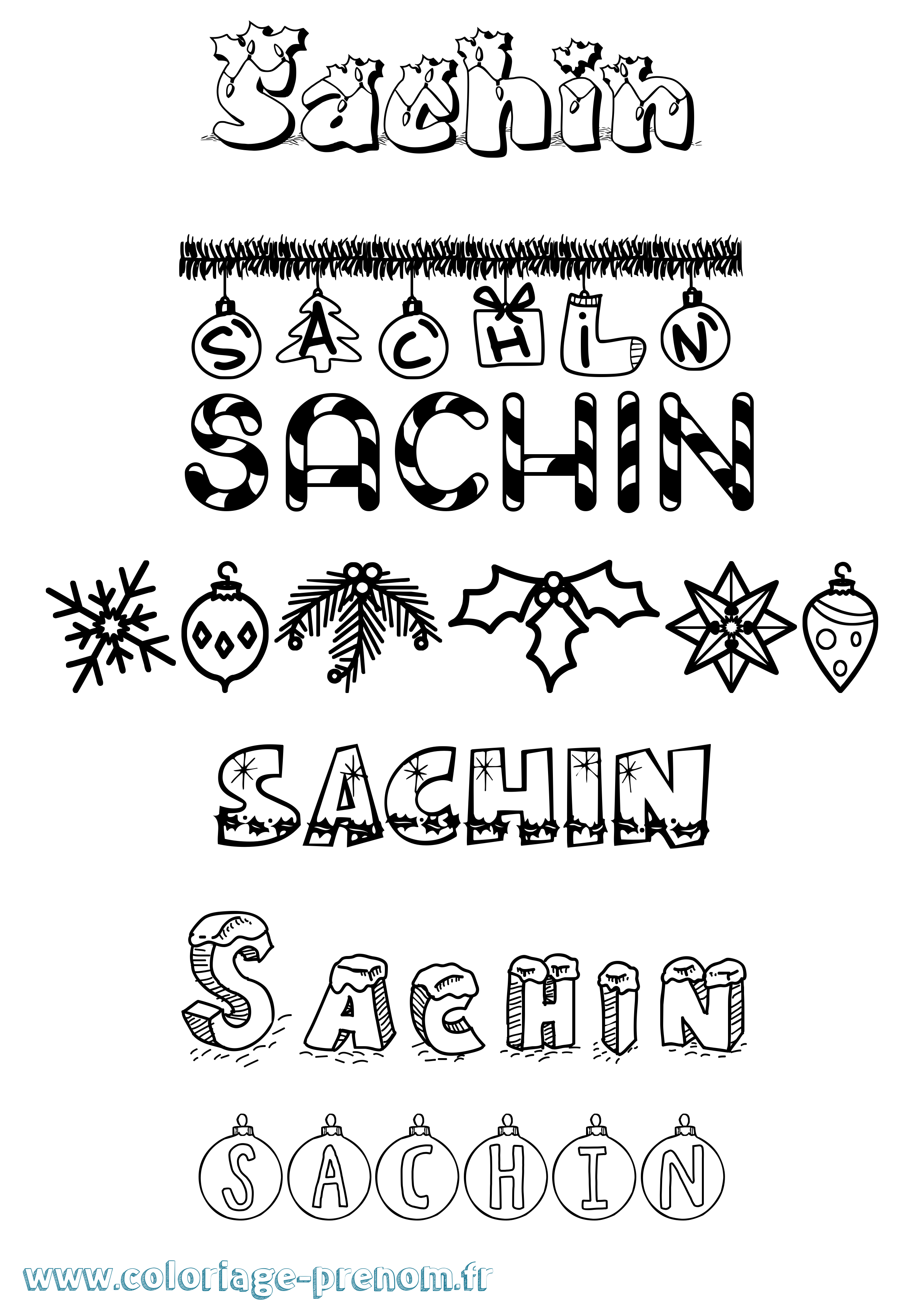 Coloriage prénom Sachin Noël
