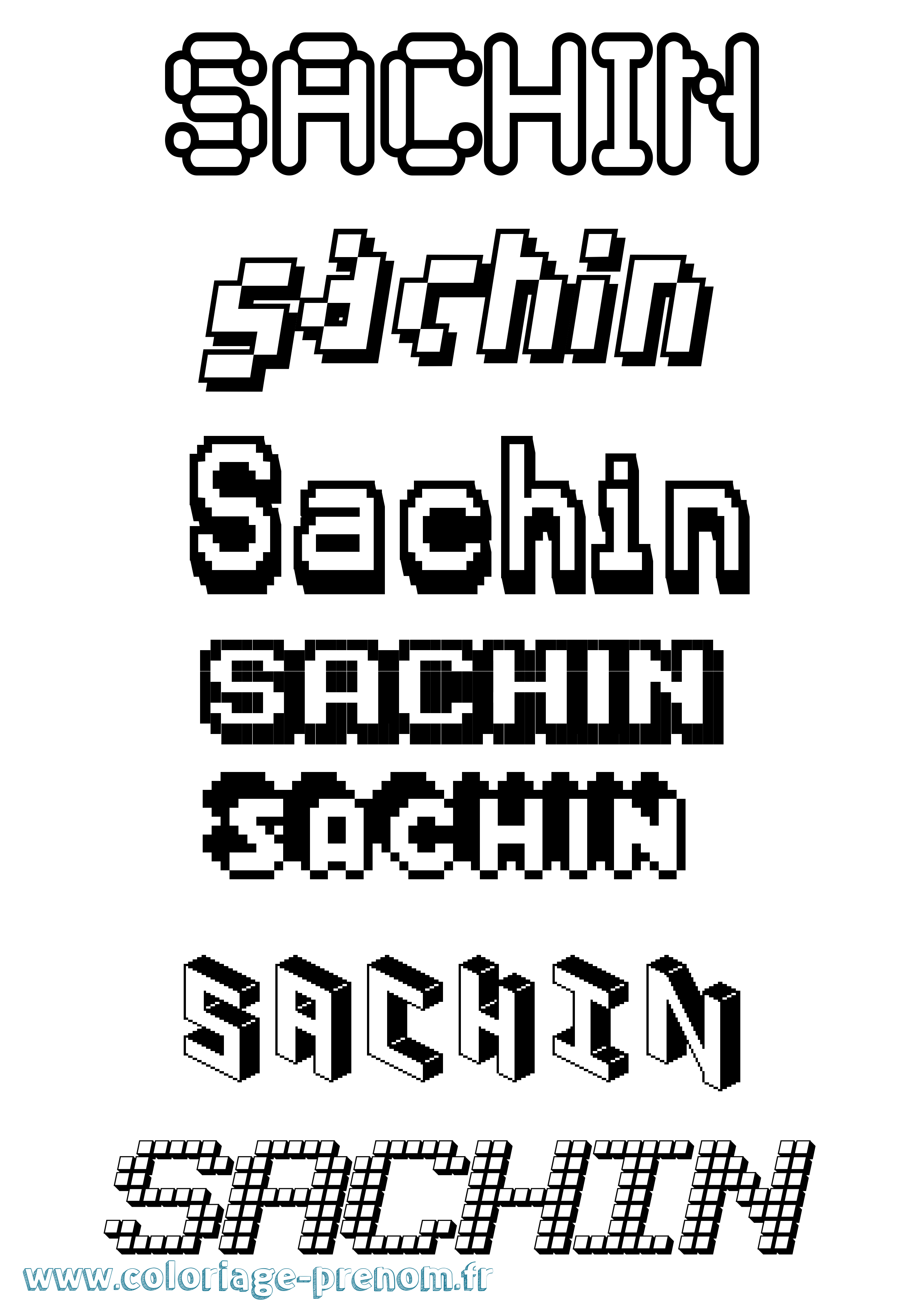 Coloriage prénom Sachin Pixel