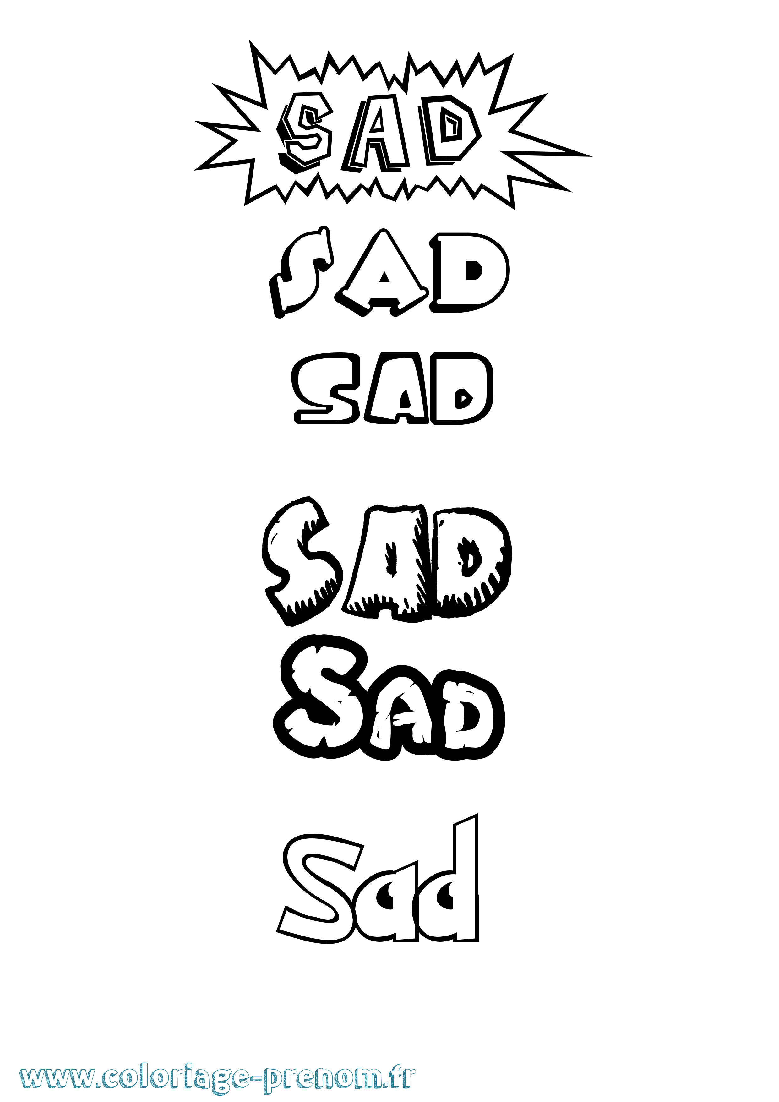 Coloriage Sad Dessin Animé Coloriage prénom Sad Dessin Animé