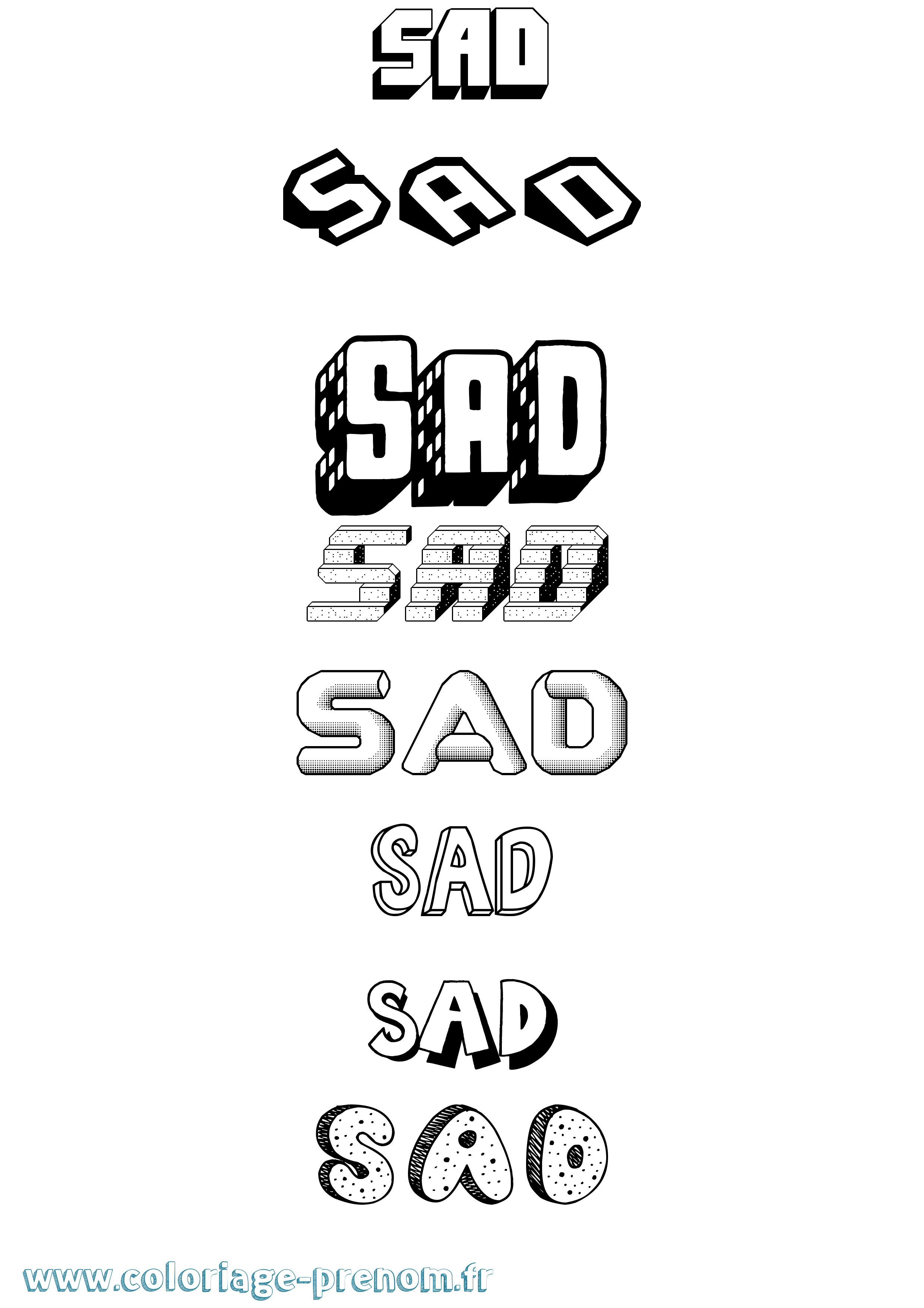 Coloriage Sad Effet 3D Coloriage prénom Sad Effet 3D