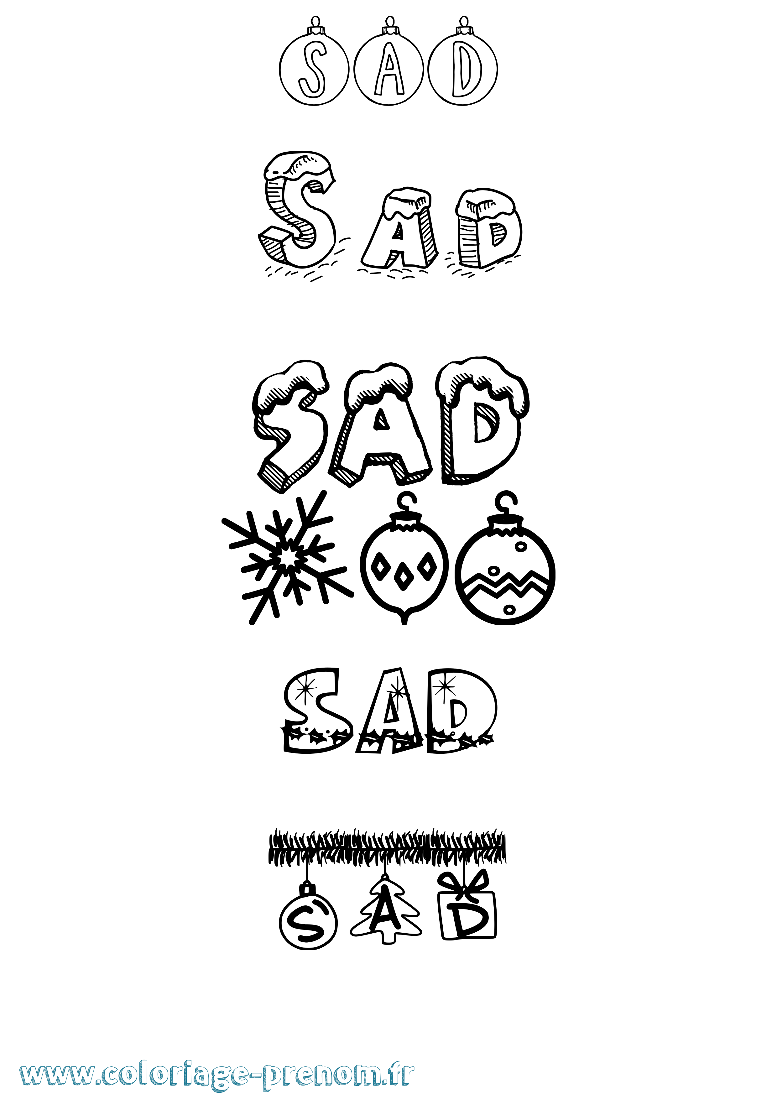 Coloriage Sad Noël Coloriage prénom Sad Noël