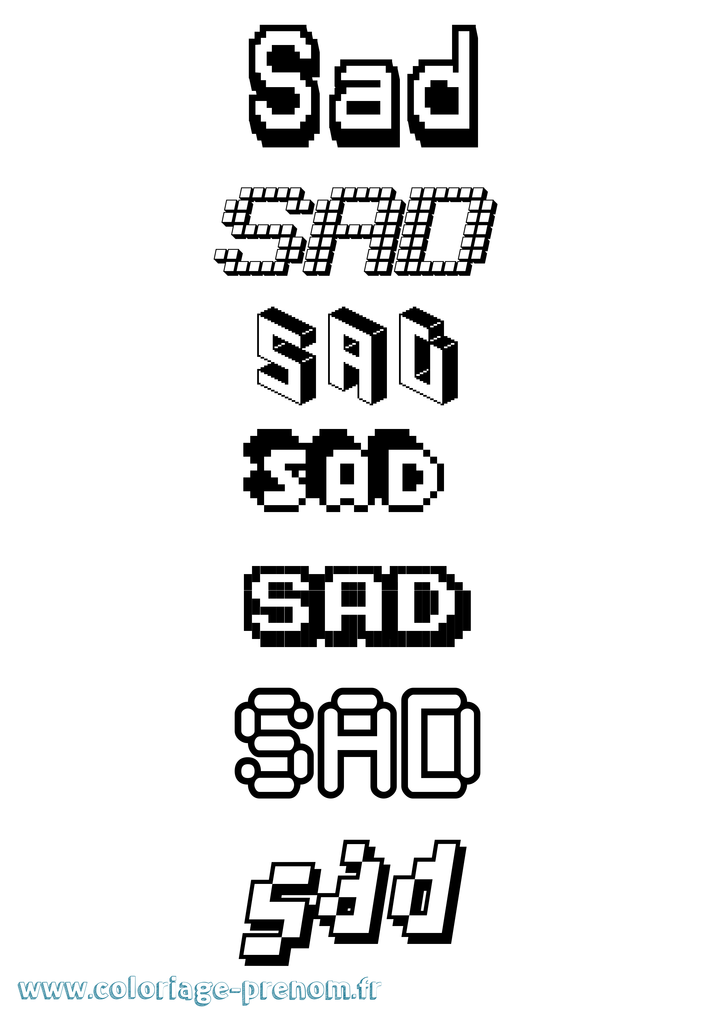 Coloriage prénom Sad Pixel