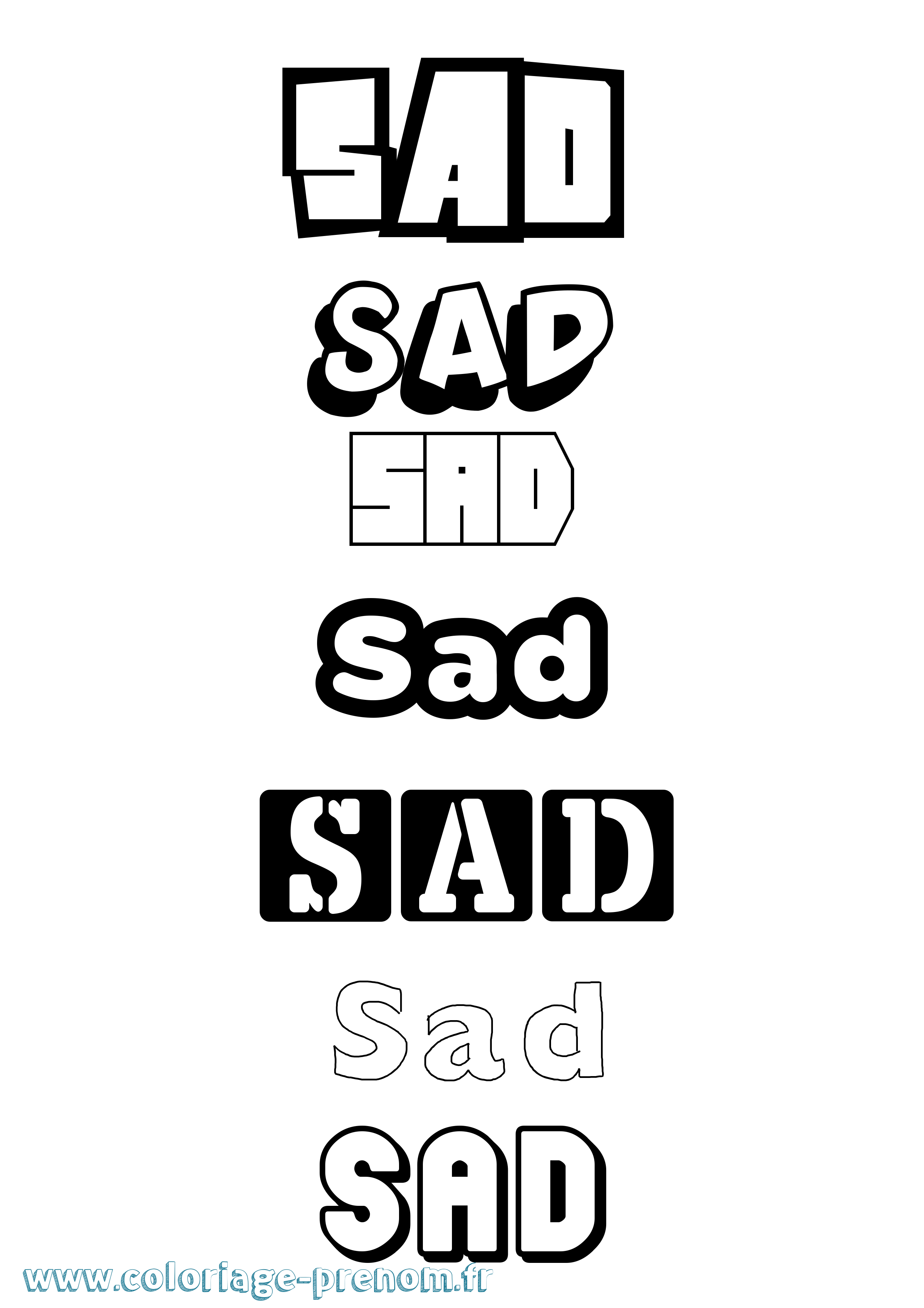 Coloriage Sad Simple Coloriage prénom Sad Simple