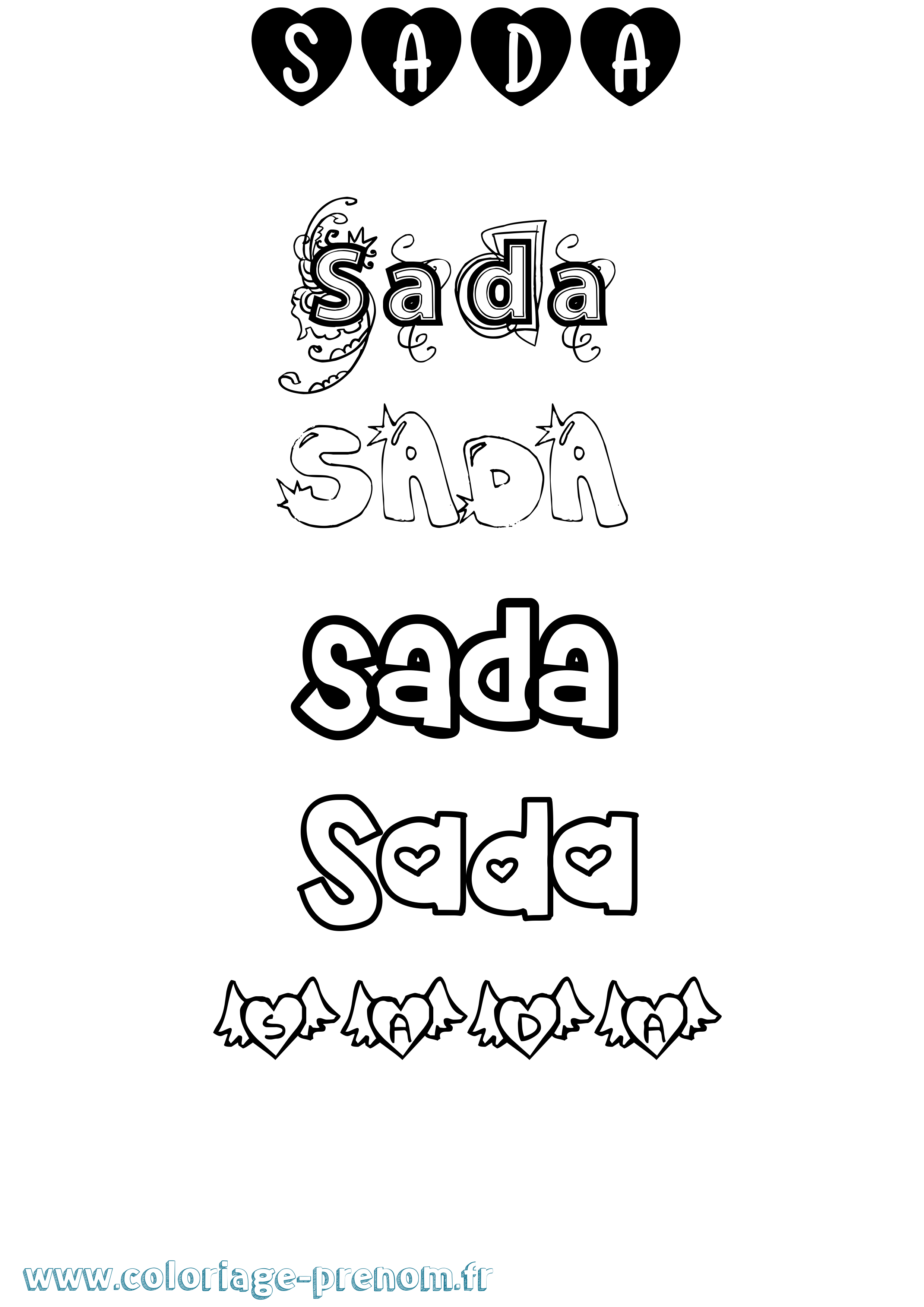 Coloriage prénom Sada Girly