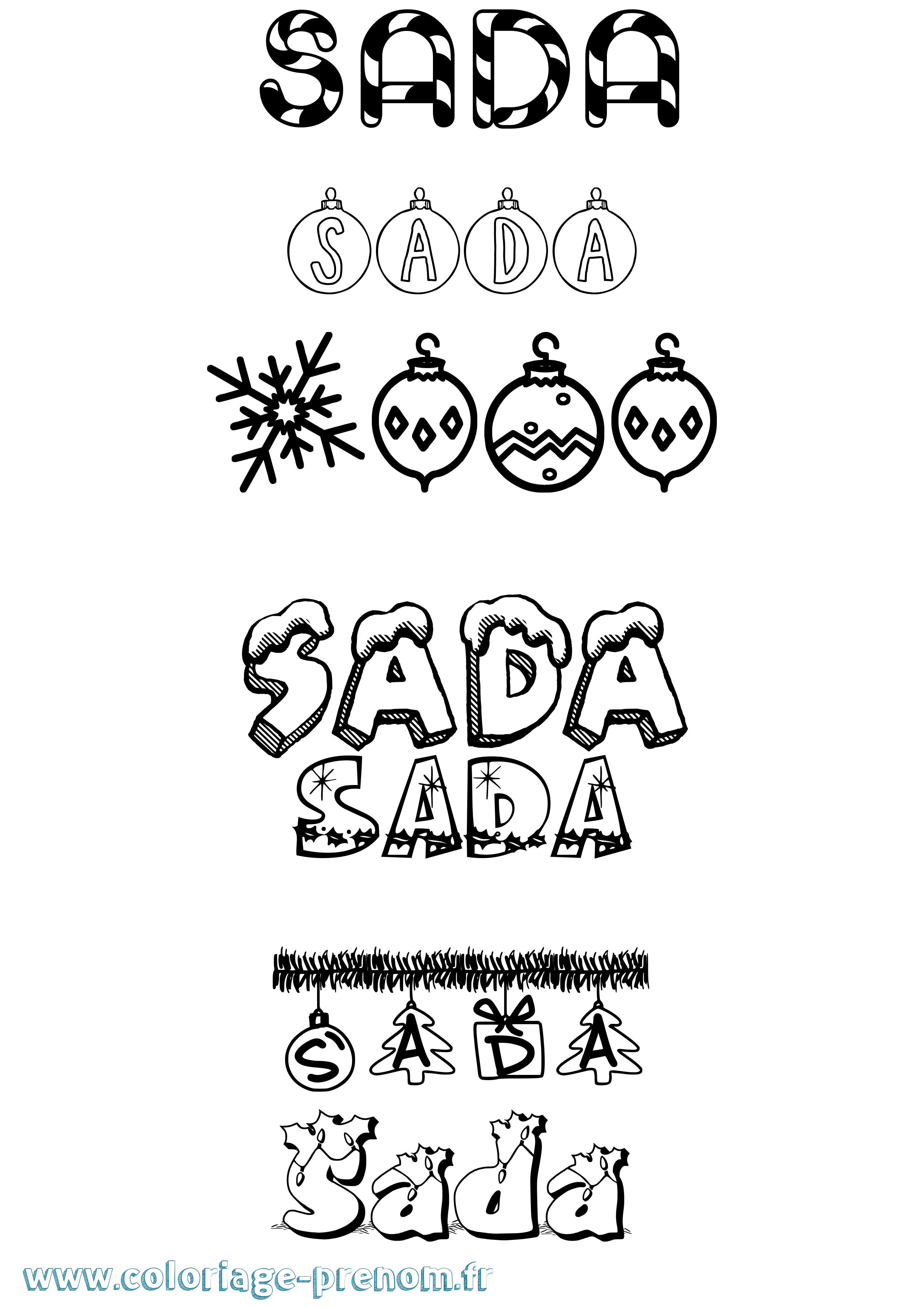 Coloriage prénom Sada Noël