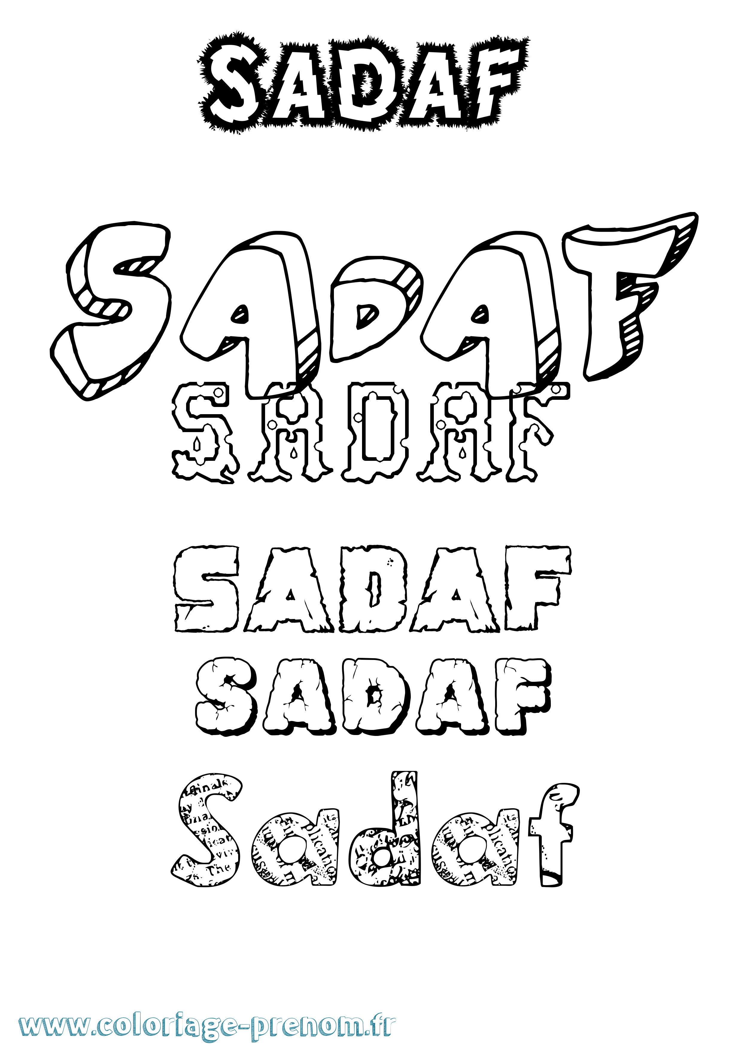 Coloriage prénom Sadaf Destructuré